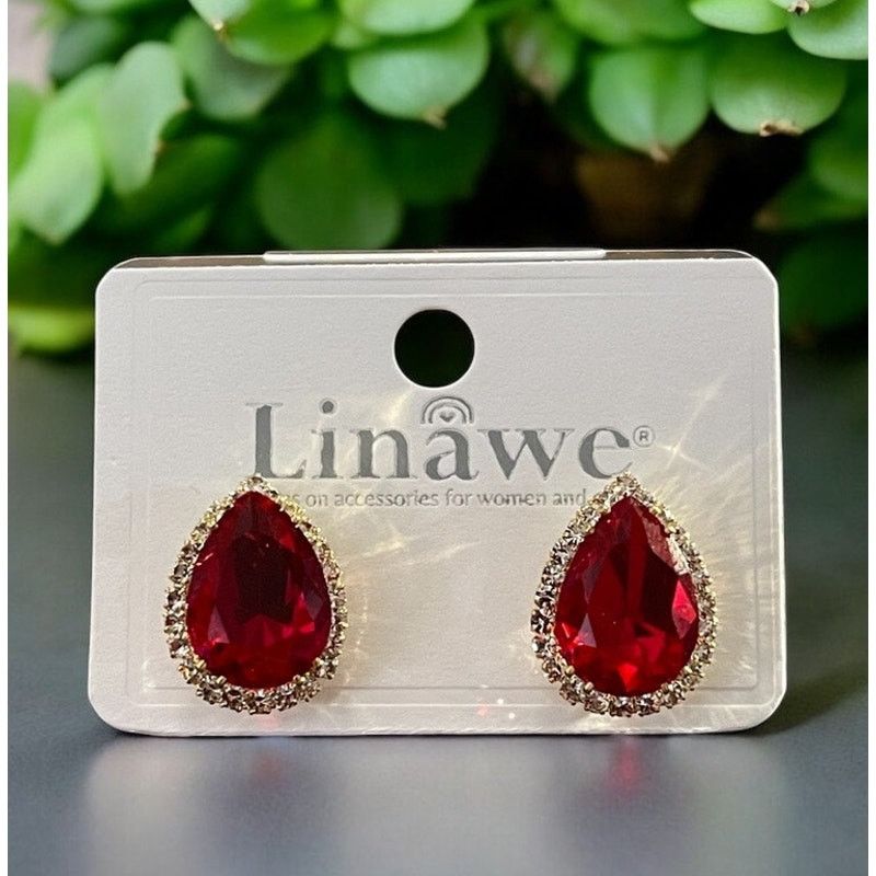 Unknown London Large Ruby Teardrop Women's Earrings White stones Gold Size ONE SIZE - 1 Thumbnail