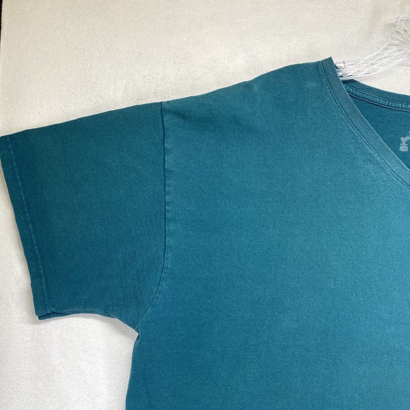 Vintage VINTAGE Blank Teal T-Shirt XL Cotton Knit V-Neck Short Sleeve 90s Grunge Stitch Mens Size US XL / EU 56 / 4 - 5 Thumbnail
