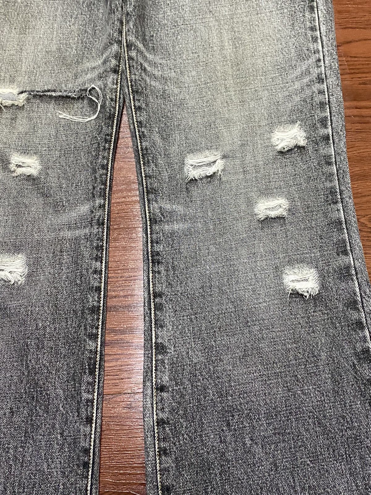Vintage Uniqlo Black Denim Whisker Distressed Bootcut Jeans