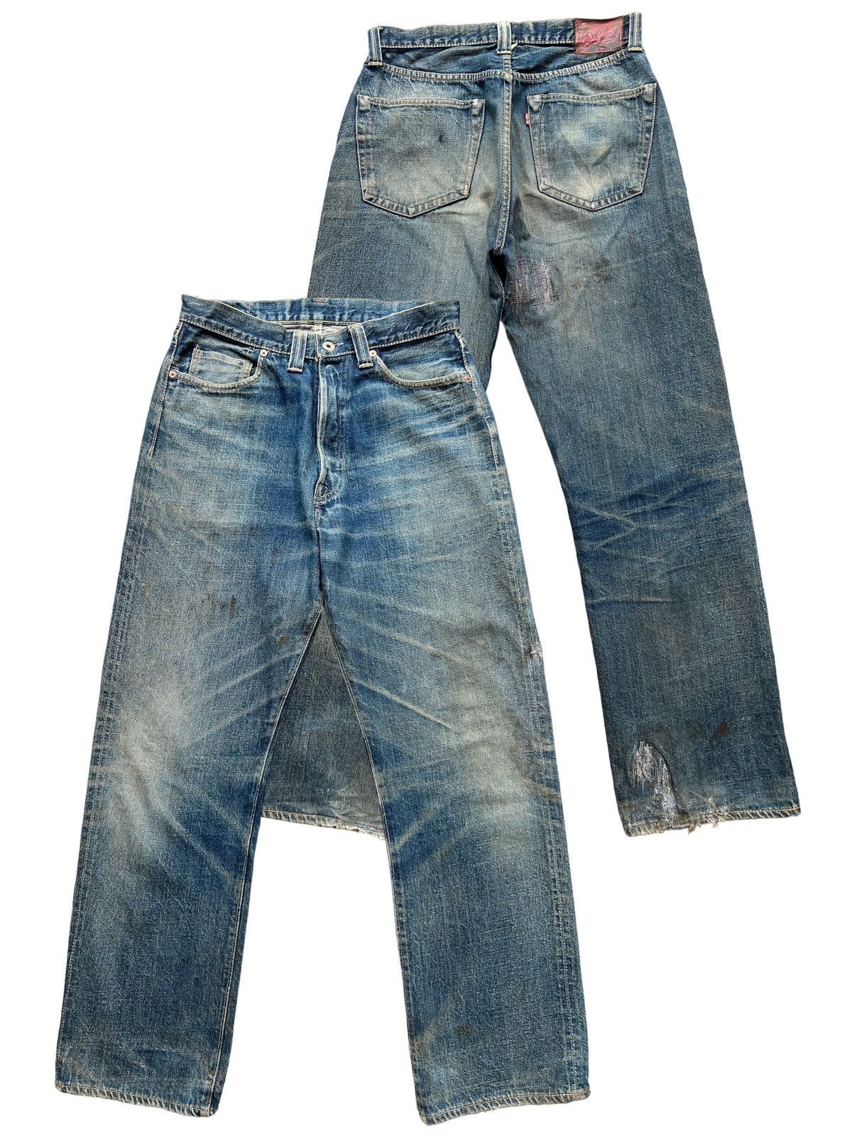 Image of Denime Japan Distressed Selvedge Mudwash Denim Jeans 30X31 in Yellow/Blue/Rust, Men's