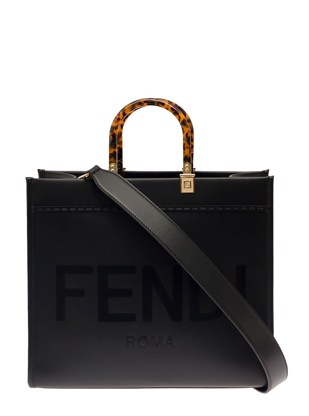 Fendi 'Sunshine' Black Handbag with Embossed Logo and Turtle Effect Handle in Leather Woman Size ONE SIZE - 1 Thumbnail