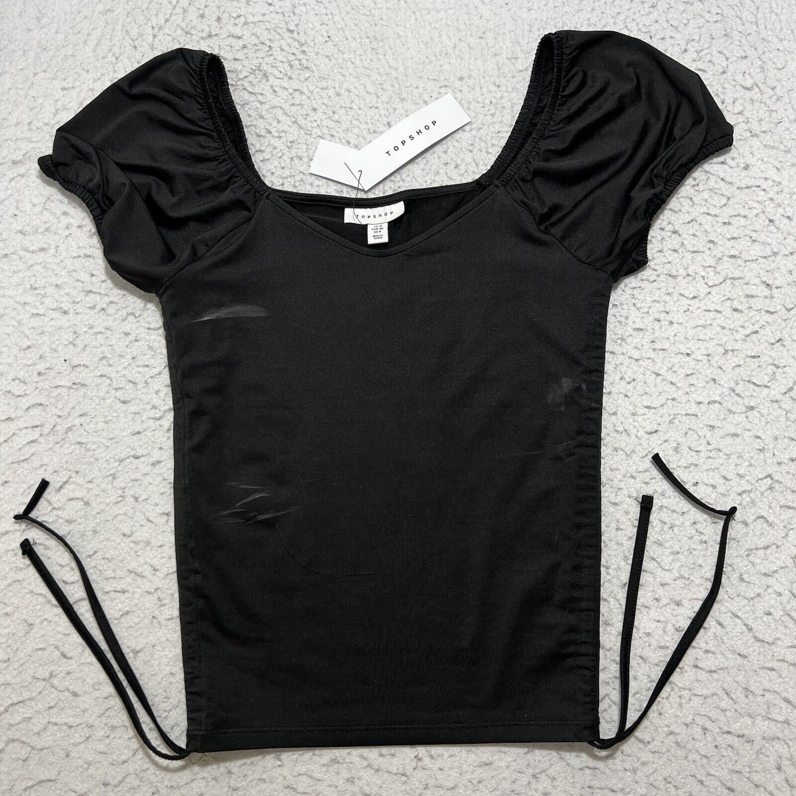 Topshop TopShop Puff Sleeve V-Neck Top Pullover Fabric Tie Shirt Size M / US 6-8 / IT 42-44 - 1 Thumbnail