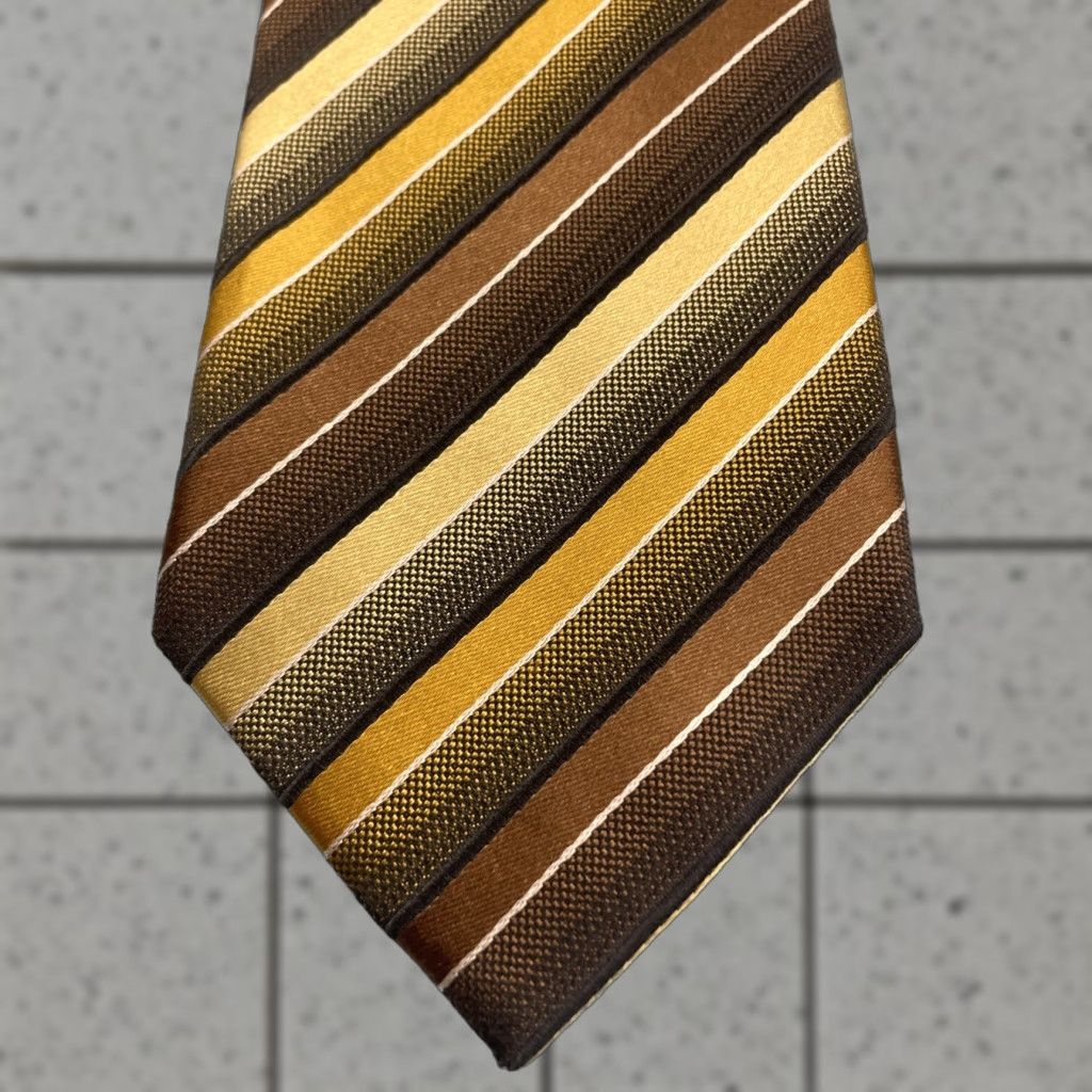 Alfani VINTAGE Alfani Tie Stripe Silk Western Repp 3x59 Brown Yellow Gold Mens Tie Size ONE SIZE - 1 Thumbnail