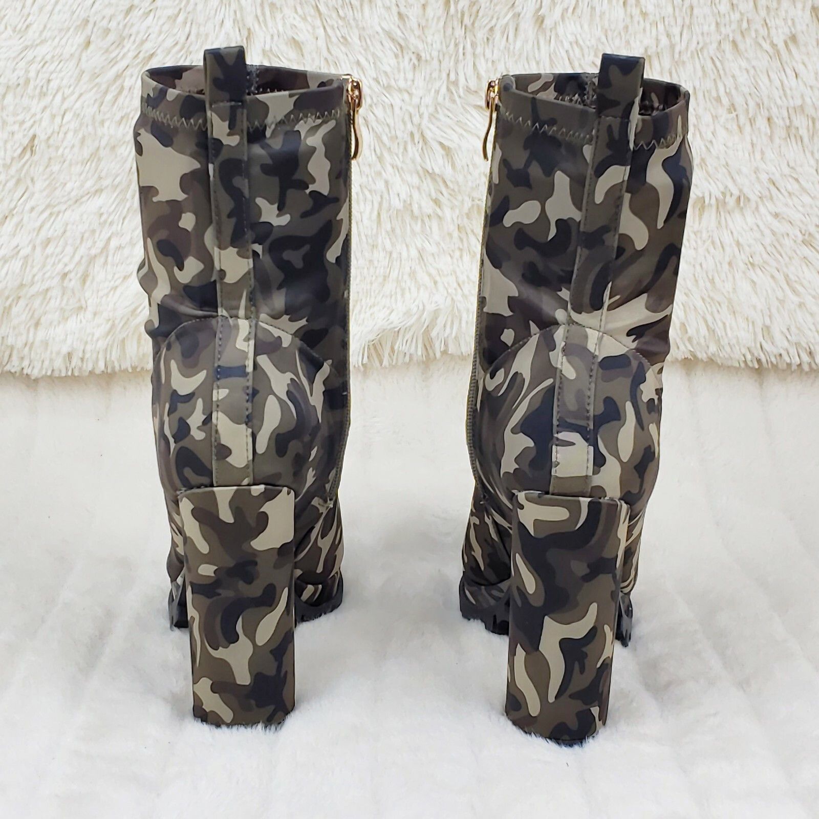 Other Natalie Camo Print Chunky Heel Stretch Open Toe Lug Sole Ank Size US 6 / IT 36 - 3 Thumbnail