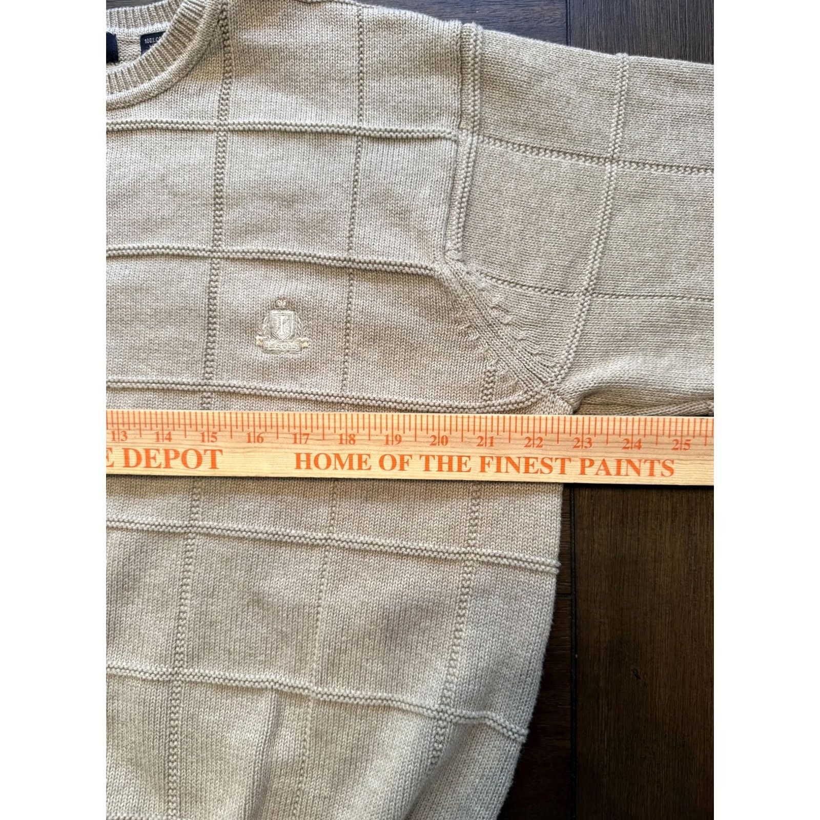 Izod IZOD Sweater Mens Large Beige Tan Windowpane Knit Crewneck Pullover Crest Logo Size US L / EU 52-54 / 3 - 4 Thumbnail