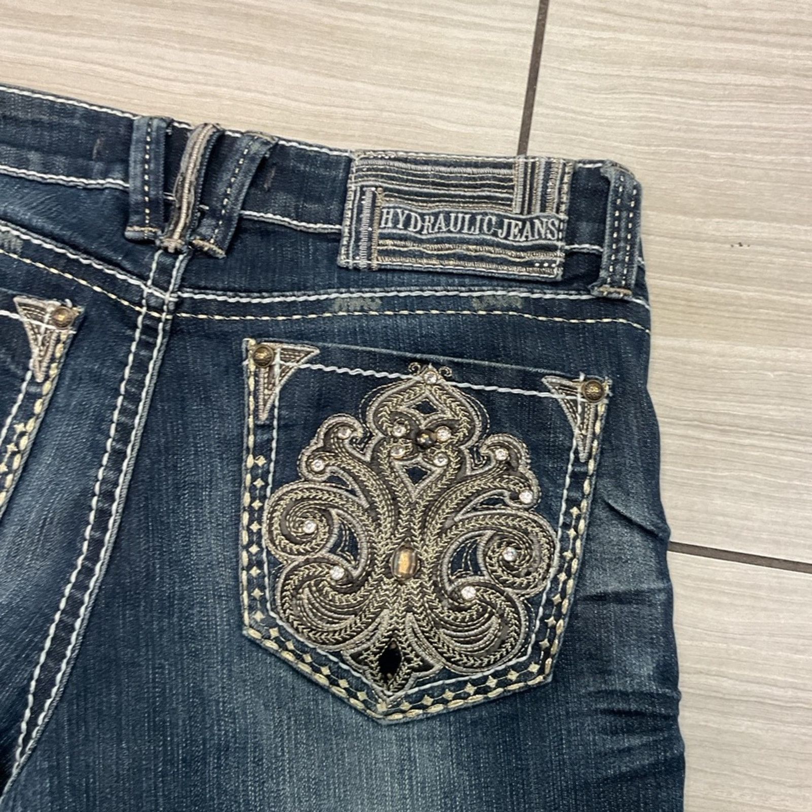 Vintage Hydraulic Denim Y2K Embroidered Bootcut Jeans Size 32" / US 10 / IT 46 - 4 Thumbnail