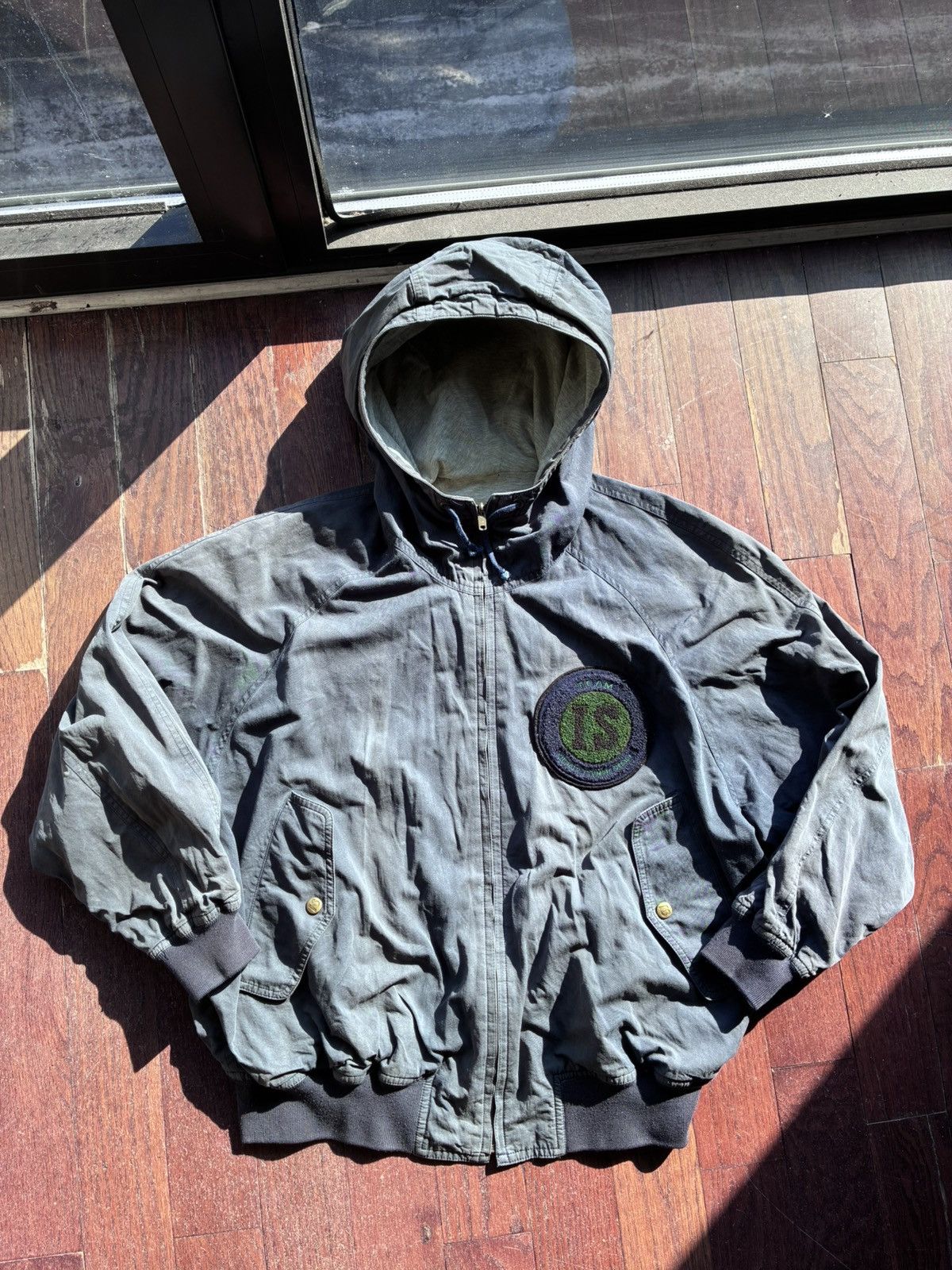 VINTAGE SUNFADE REVERSIBLE BLUE ISSEY MIYAKE BOMBER JACKET
