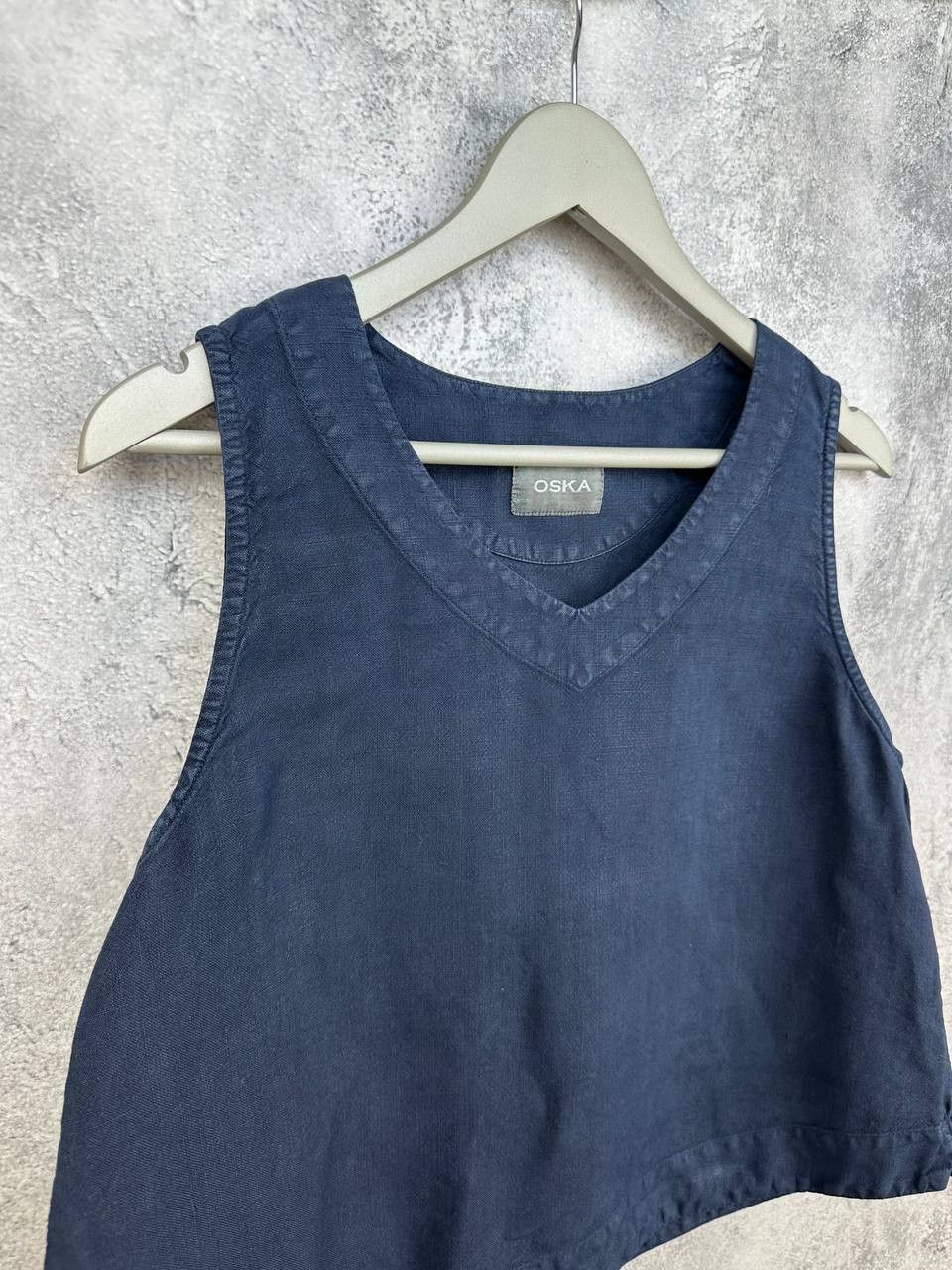 OSKA OSKA 100% Linen Crop Top Navy Faded Tank Vintage Size M / US 6-8 / IT 42-44 - 3 Thumbnail