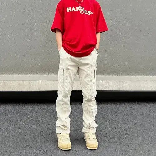 Japanese Brand White Cargo Jeans Men Y2k Autumn Streetwear Size US 28 / EU 44 - 2 Thumbnail