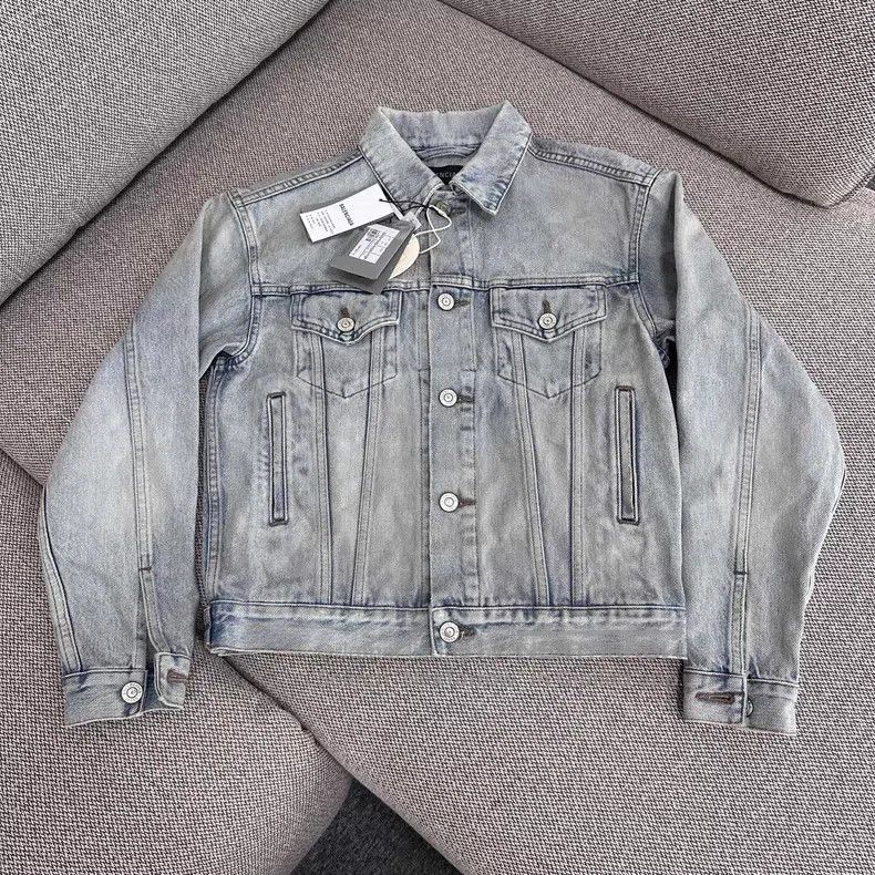 Balenciaga Collar Pure Color Rhinestone Logo Denim Long Sl