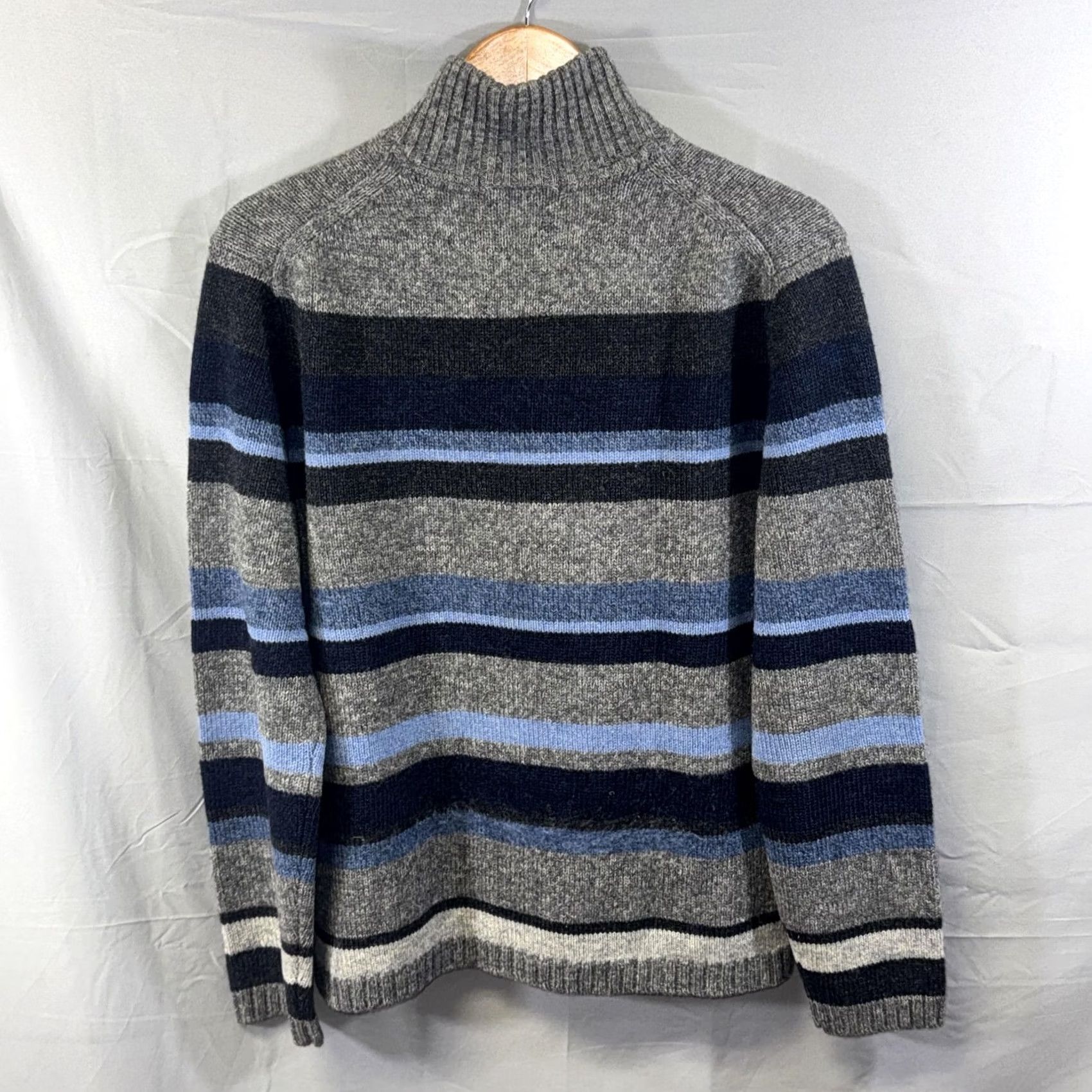 Banana Republic VINTAGE Banana Republic Sweater Mens M Gray Striped Half Zip Mock Neck 100% Wool Size US M / EU 48-50 / 2 - 2 Thumbnail