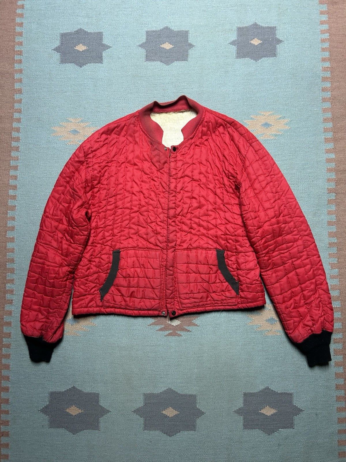 Vintage Vtg 60s quilted bomber jacket waffle knit thermal zip large Size US L / EU 52-54 / 3 - 1 Thumbnail