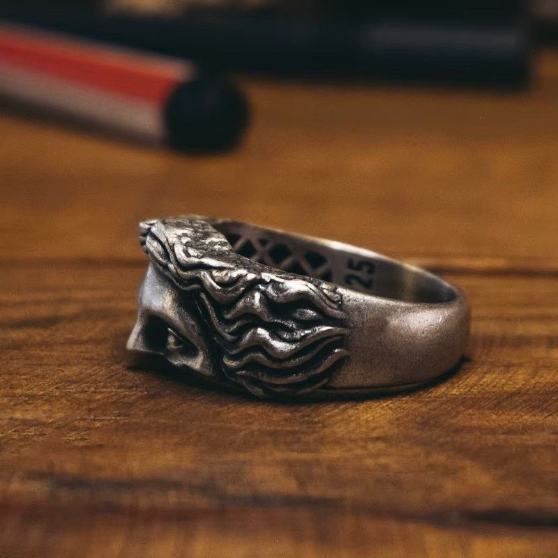 Other Vintage-Style Jesus Head Metal Ring - Size 10 Cosplay Size ONE SIZE - 2 Thumbnail