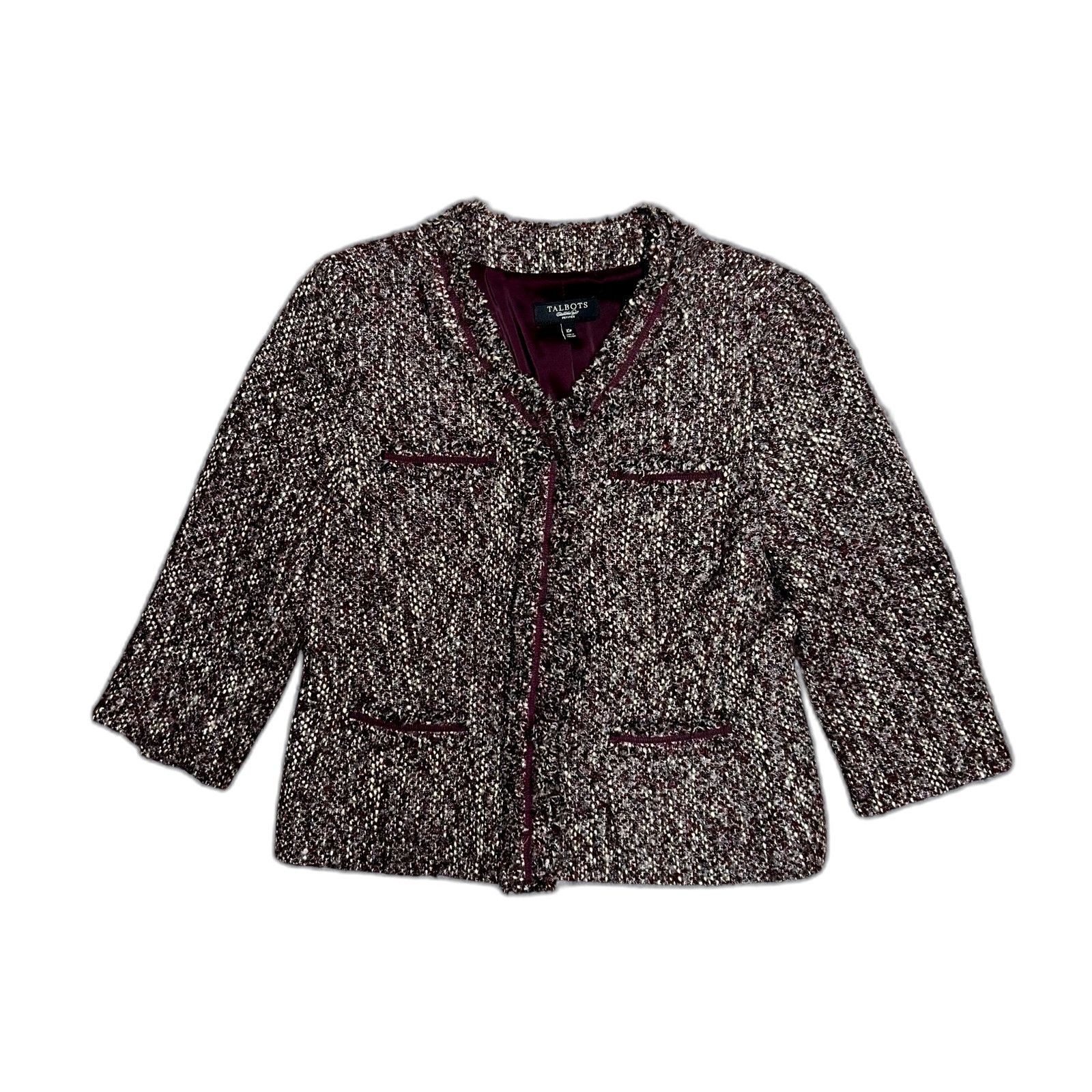 Vintage Talbots Petites Blazer Women 10p Maroon Tweed Boucle Knit Lo Size US XXS / EU 40 - 1 Thumbnail