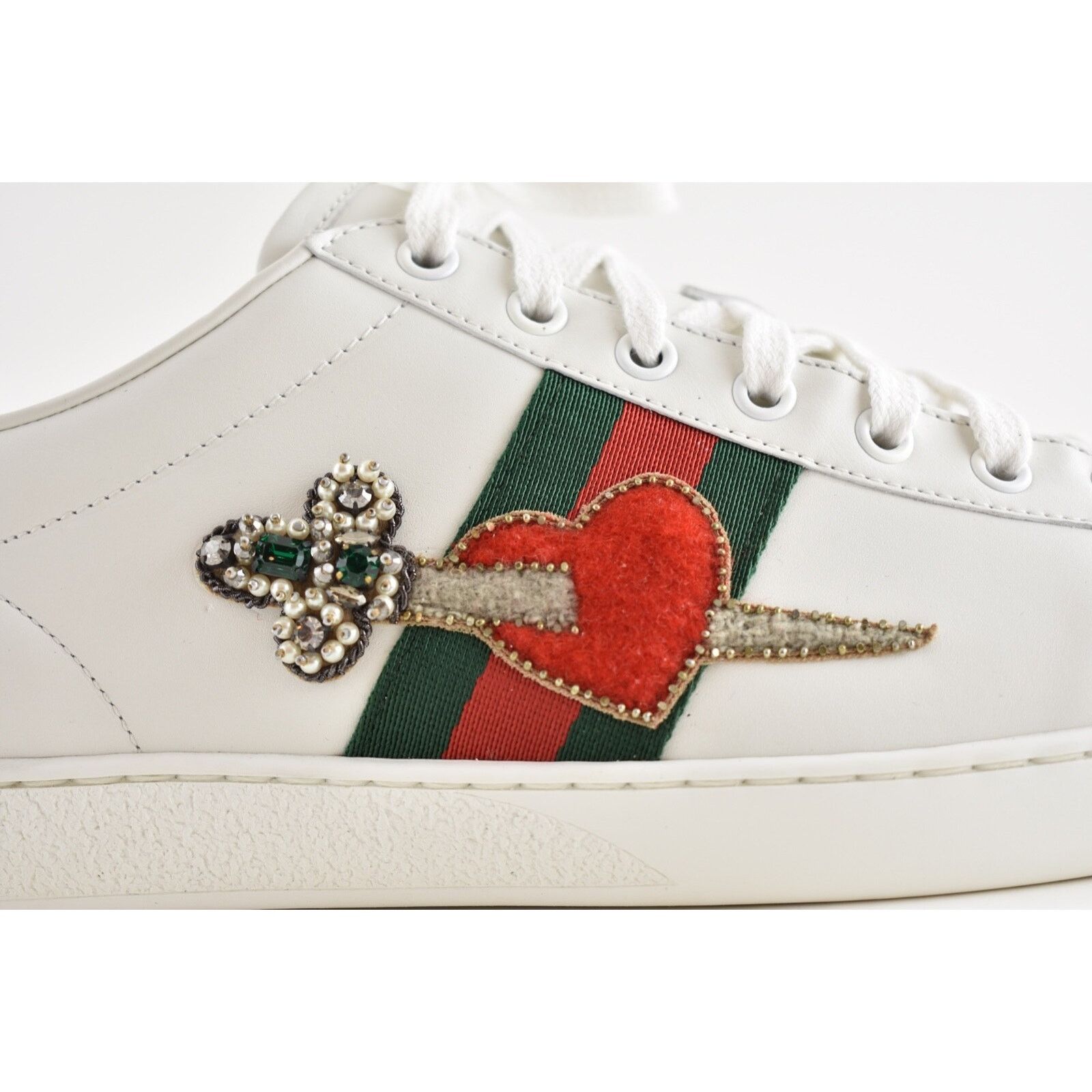 Gucci Gucci New Leather Red Heart Dagger Flat Trainer Sneaker 41.5 Size US 11.5 / IT 41.5 - 4 Thumbnail