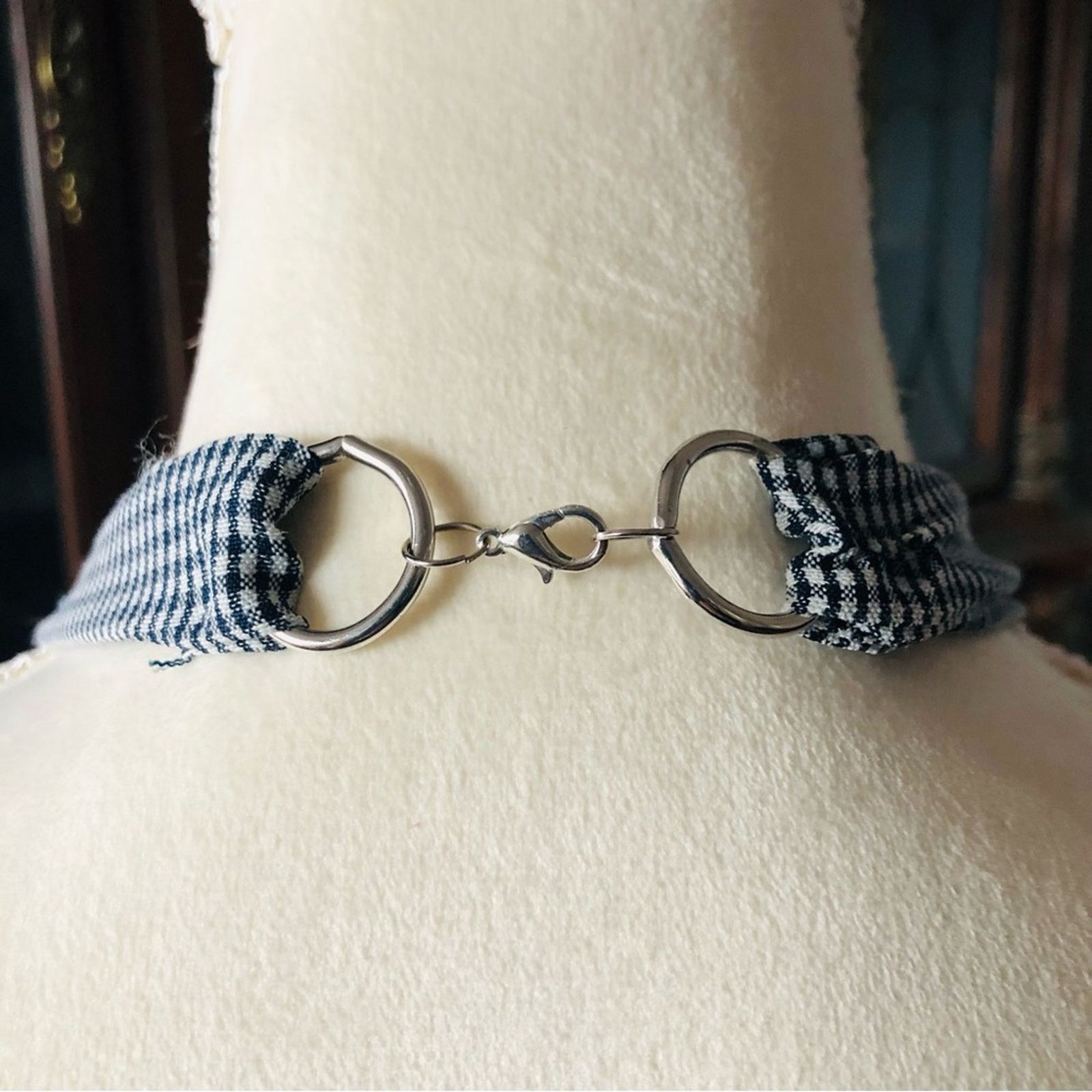 Handmade Country Girl black and white plaid fabric bead necklace Size ONE SIZE - 4 Thumbnail