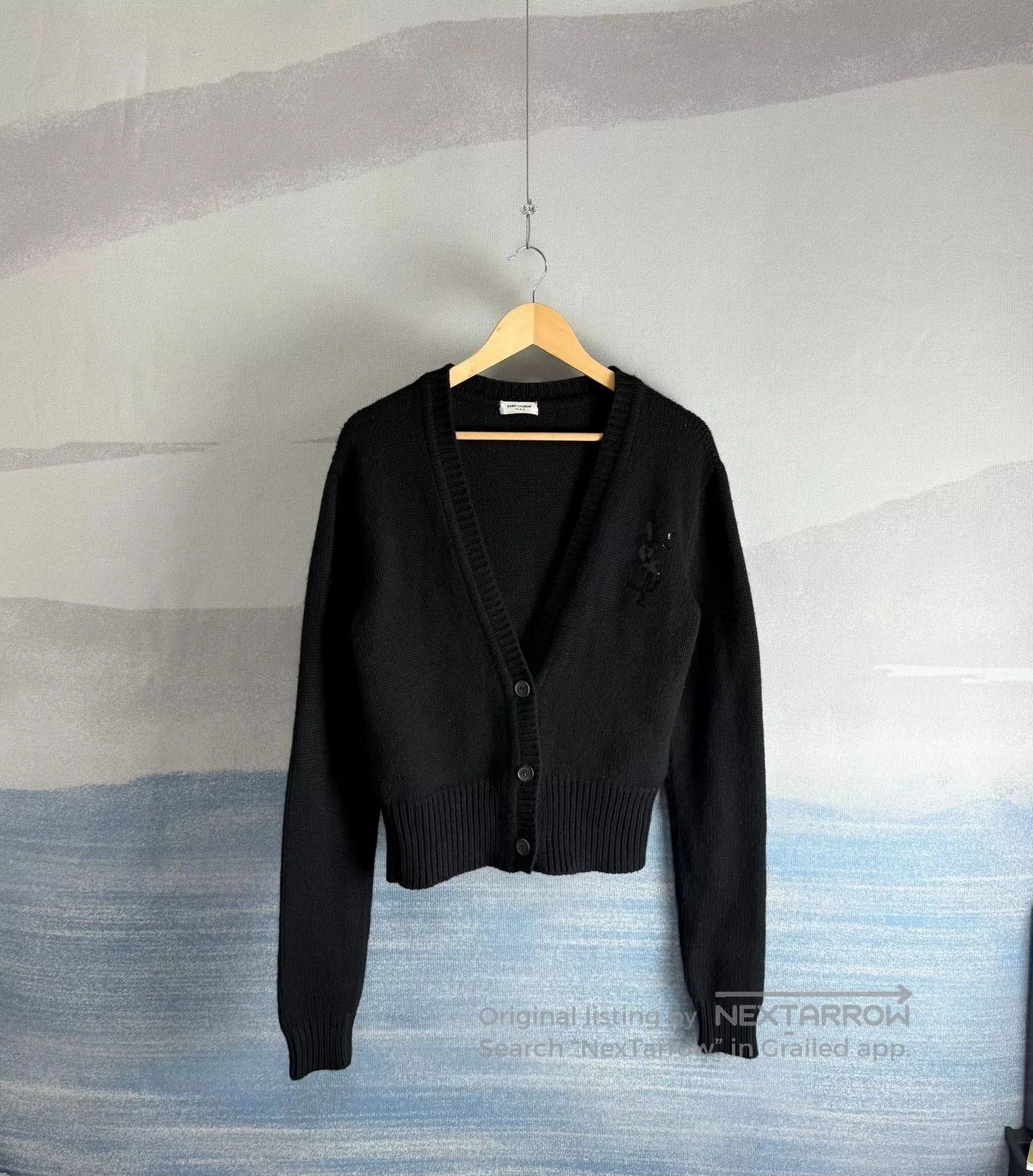 Saint Laurent Paris Saint Laurent Black Sequin Logo Cardigan. Size XS / US 0-2 / IT 36-38 - 1 Thumbnail