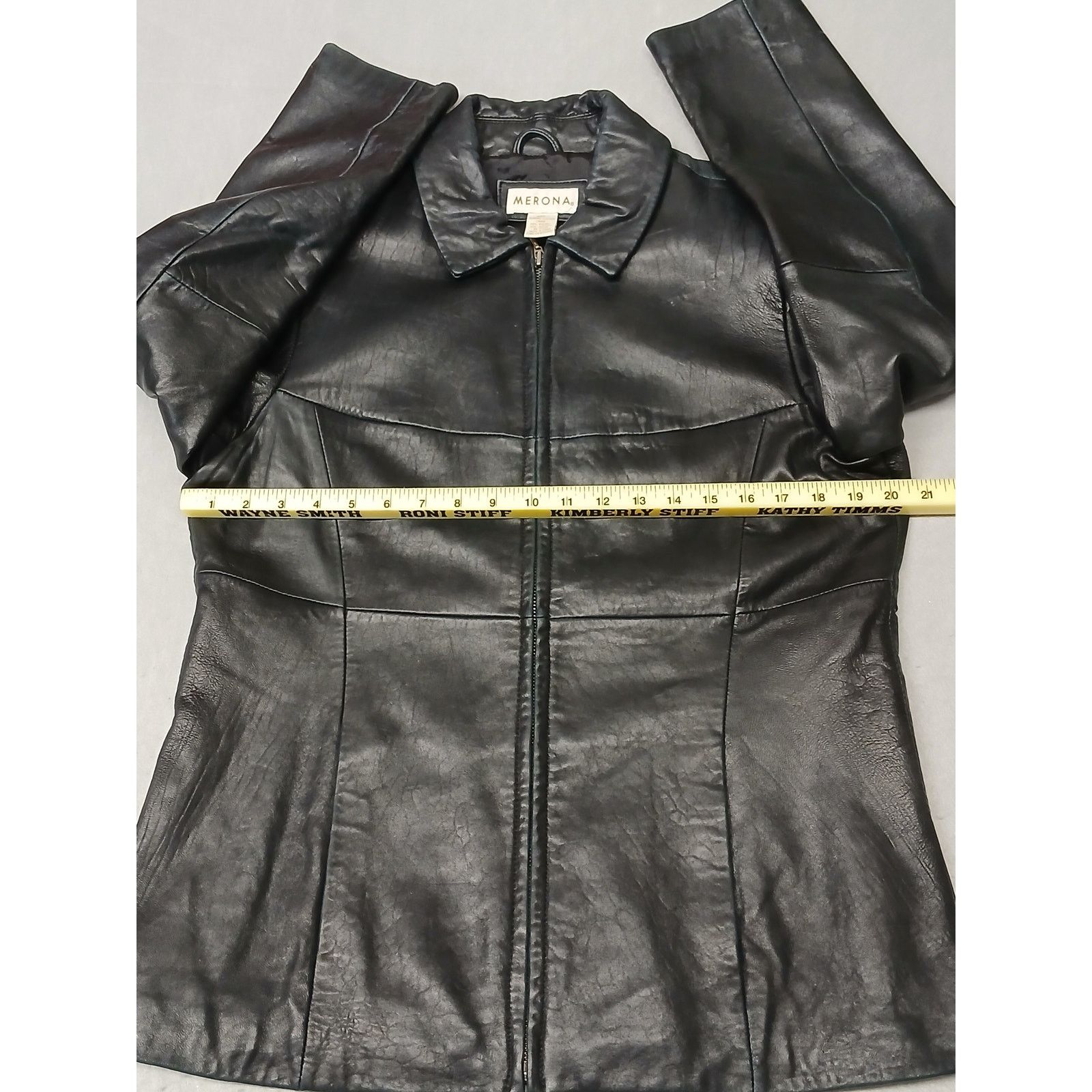 Merona Merona (Medium) Women's Black Genuine Leather Zip Jacket Size M / US 6-8 / IT 42-44 - 3 Thumbnail