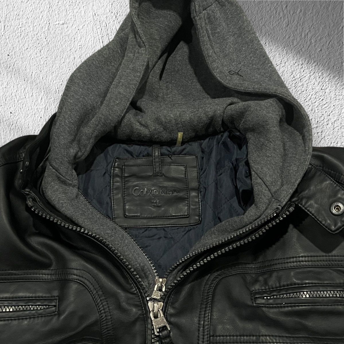 Calvin Klein Calvin Klein Black Leather Jacket w/ Hoodie – Size XL Size US XL / EU 56 / 4 - 4 Thumbnail