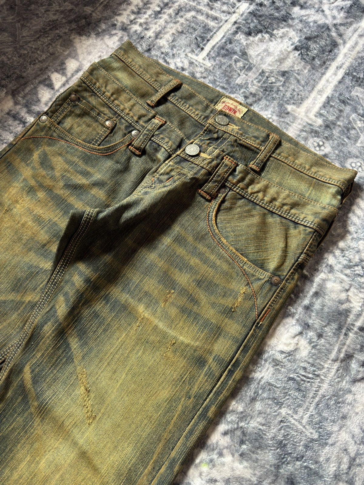 If Six Was Nine Edwin Japan Psychedelic Mud Wash Fade Double Waist Jeans Size US 30 / EU 46 - 4 Thumbnail