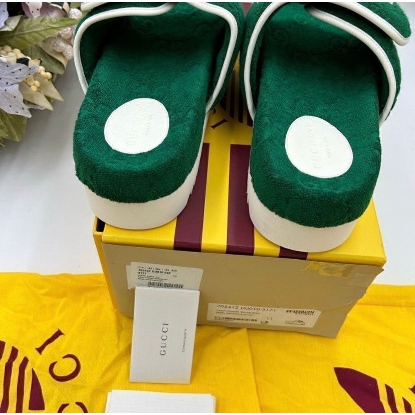Gucci X Adidas, limited edition, pool slides, GG monogram size 11 Italy Gucci Interlocking GG Logo Rubber Pool Slides | Mercari main image 4