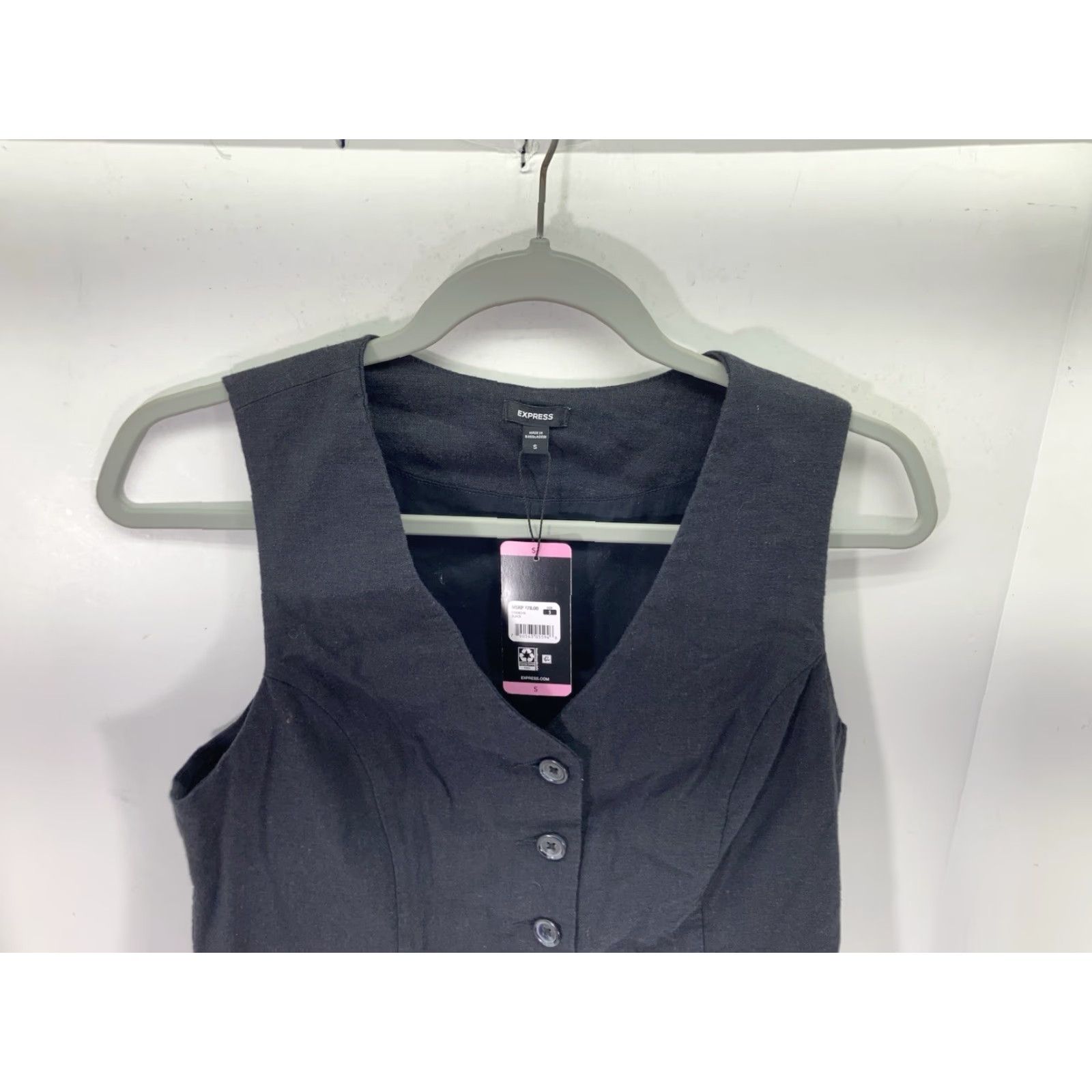 Express Express Linen Vest Womens Size Small Black Button Front V-Neck Classic Look NWT Size S / US 4 / IT 40 - 2 Thumbnail