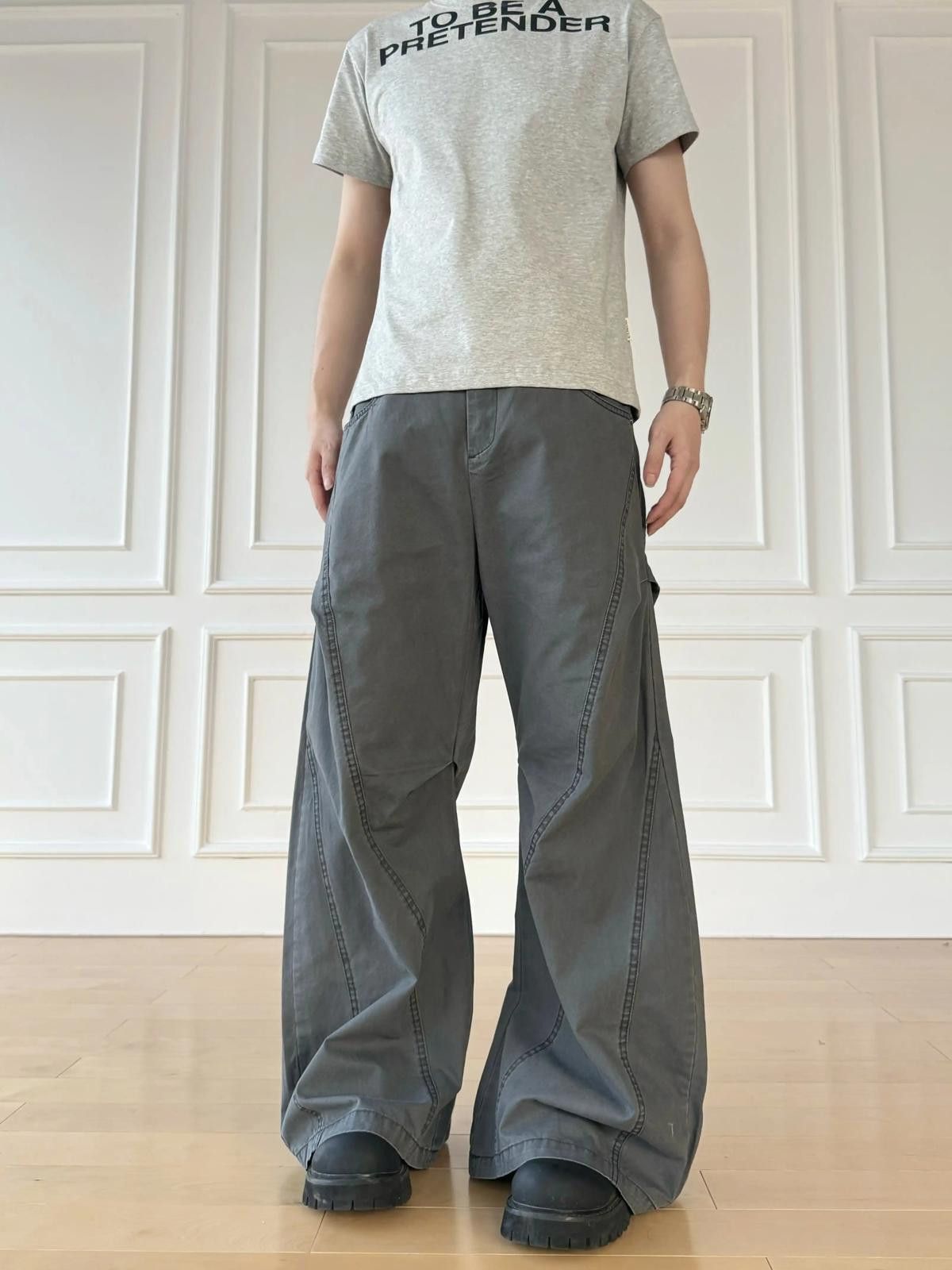 Other Gray Wide Leg Cargo Pants, Baggy Casual Trousers Size US 32 / EU 48 - 2 Thumbnail