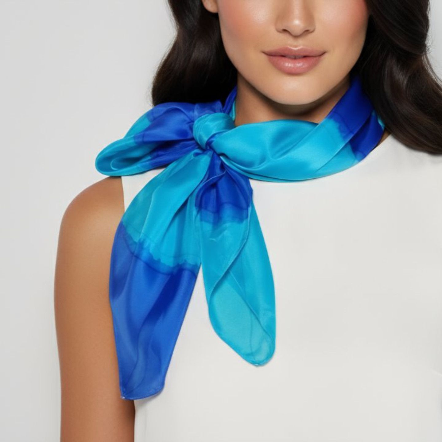Handmade Silk 33x35" Scarf Signed FT Turquoise Cobalt Blue Hand Dyed Size ONE SIZE - 6 Thumbnail