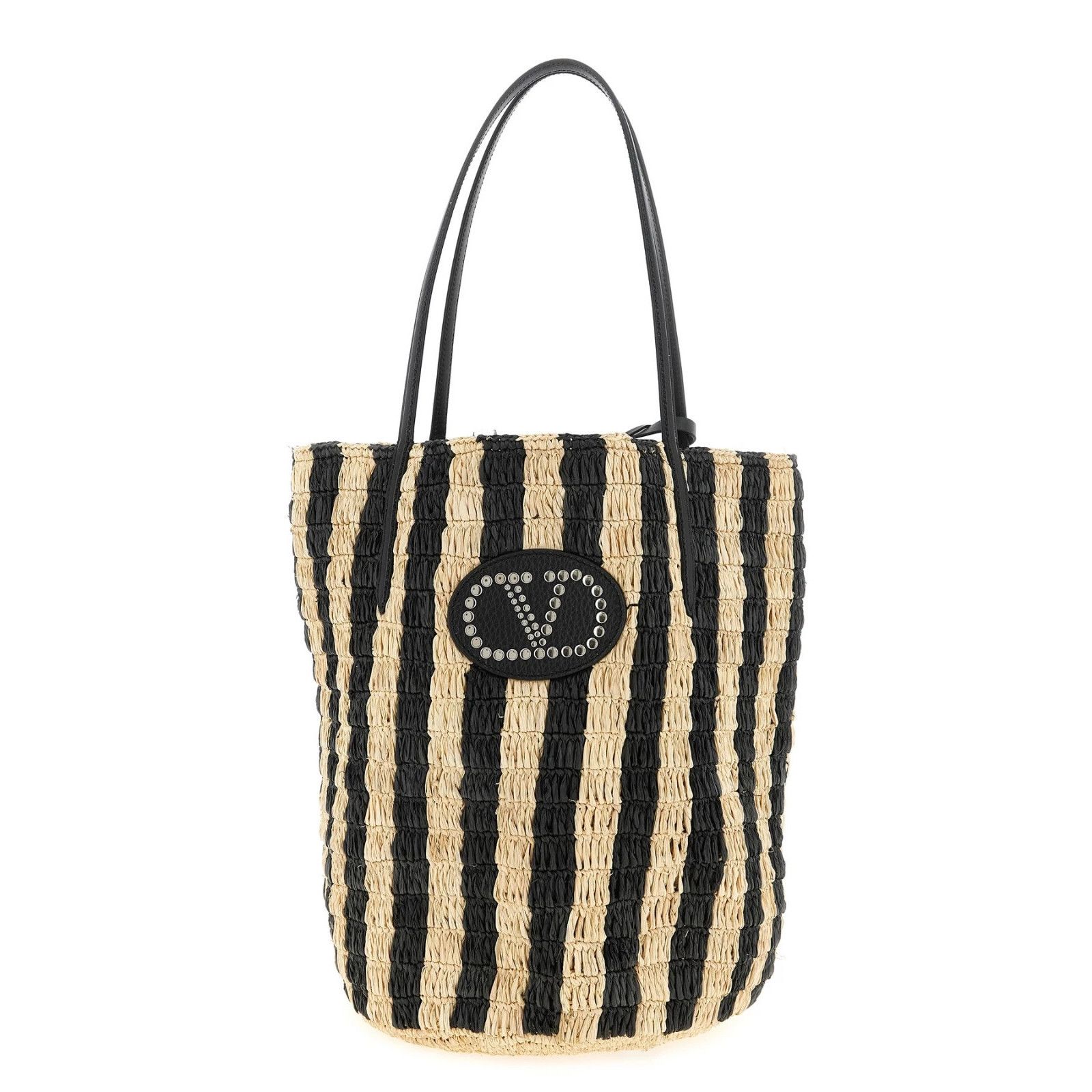 Valentino VALENTINO GARAVANI Striped Black White Straw Raffia Shopper Size ONE SIZE - 1 Thumbnail