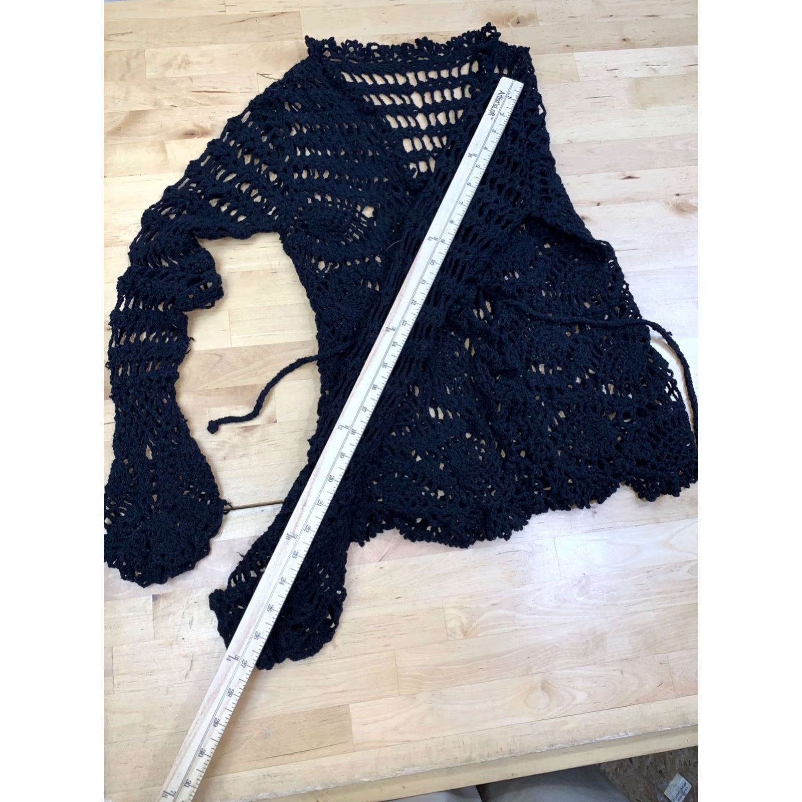 Vintage Black crochet Cardigan Top Women S/M Open Knit Boho Festival Lacey Size S / US 4 / IT 40 - 5 Thumbnail