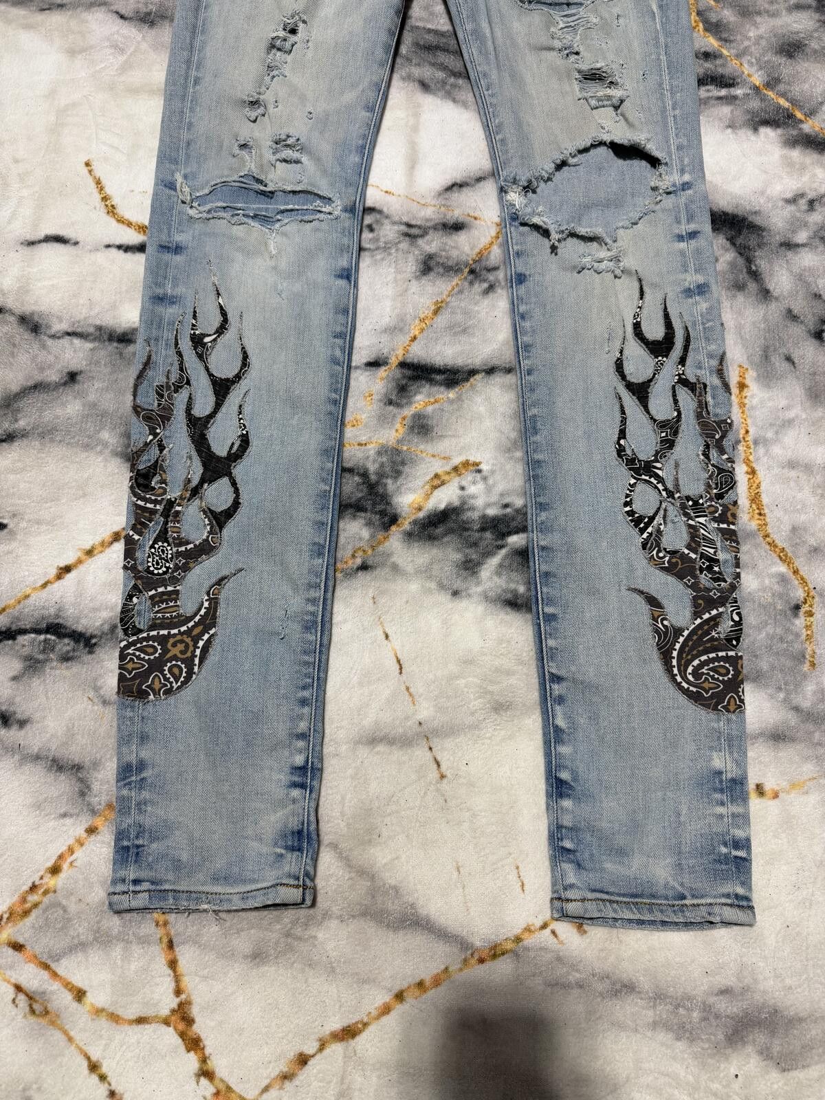 Amiri Amiri Aged Black Flames Indigo Denim - Sz30 Size US 30 / EU 46 - 2 Thumbnail