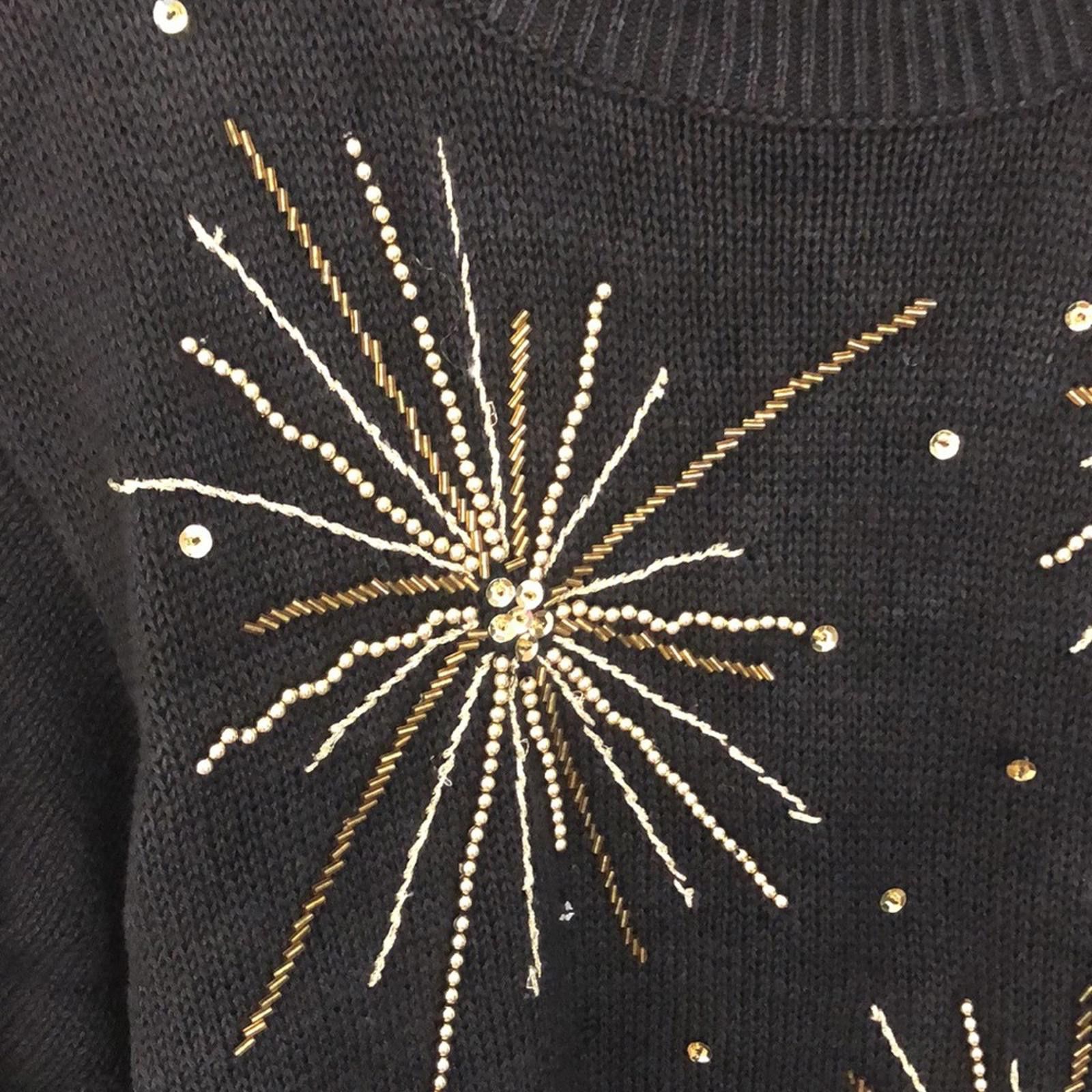 Other Allison Smith Black Knit Sweater beaded sparkles SZ LG Size L / US 10 / IT 46 - 4 Thumbnail