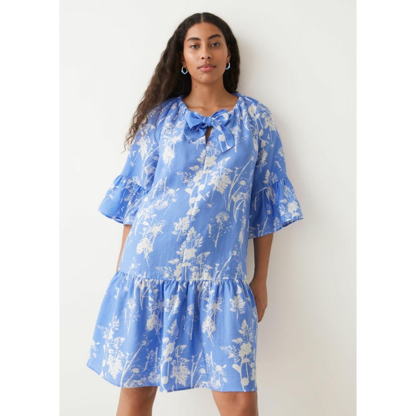 image of Other Stories Womens Ruffled Mini Dress Blue Size S