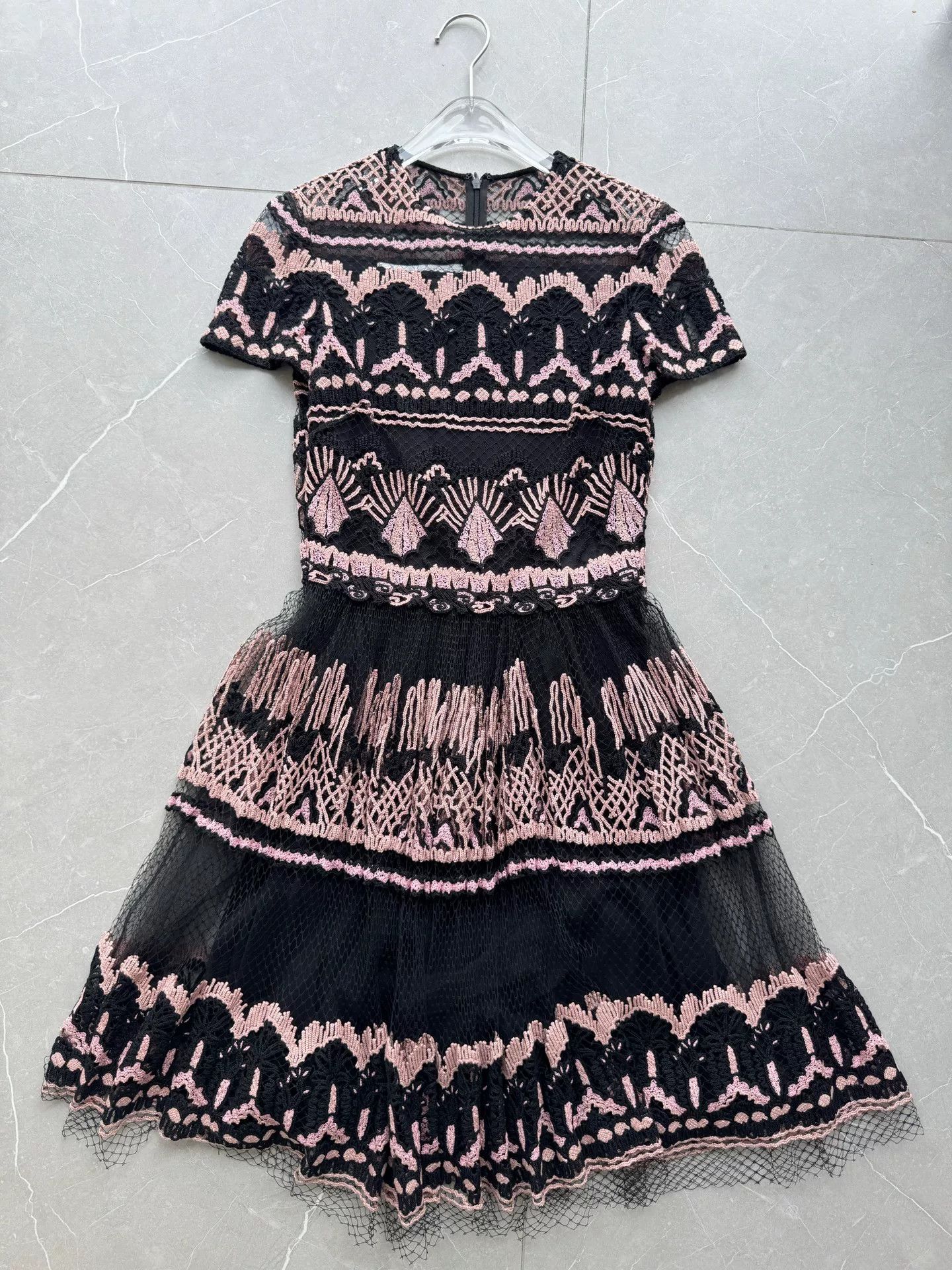 Valentino black lace dress by Valentino with pink details Size US 38 / EU 54 - 1 Thumbnail