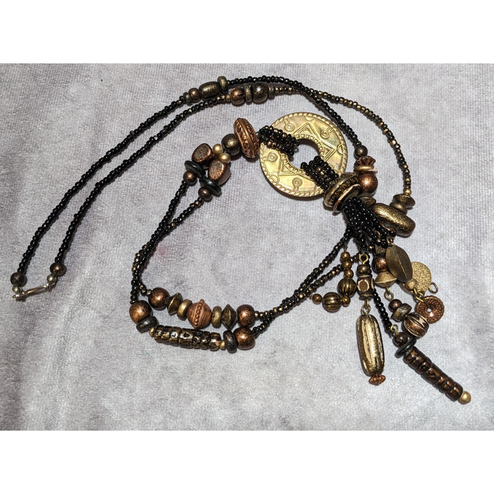 Other Vintage Southwestern Black And Gold Beaded Tassel Necklace Size ONE SIZE - 11 Thumbnail