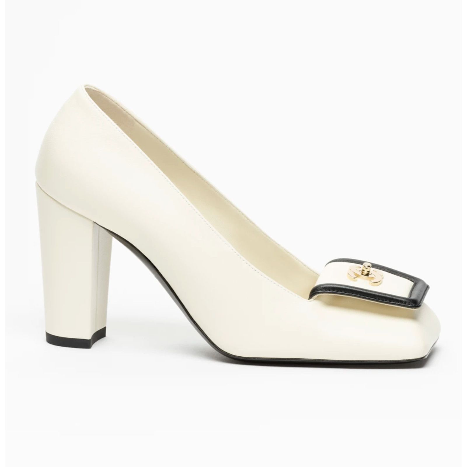 Chanel Chanel Ivory Black Square Turnlock Block Heel Pump 40.5 Size US 10.5 / IT 40.5 - 1 Thumbnail
