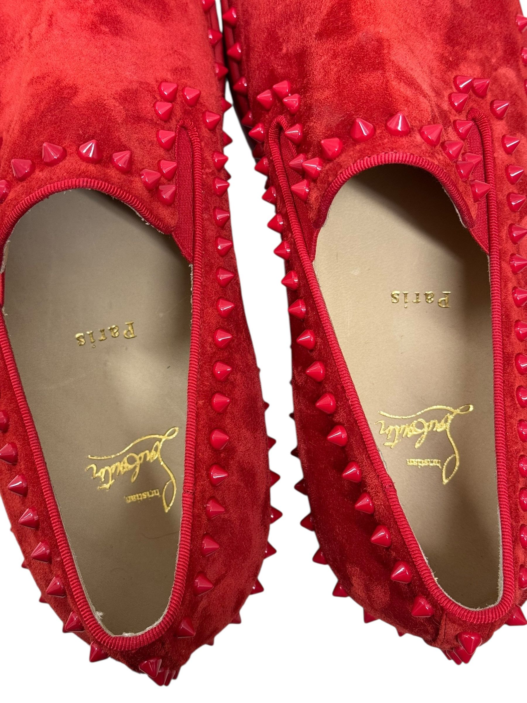 Christian Louboutin Christian Louboutin Red Velour Spike Bout Loafers Slip Ons Size US 12 / EU 45 - 8 Thumbnail