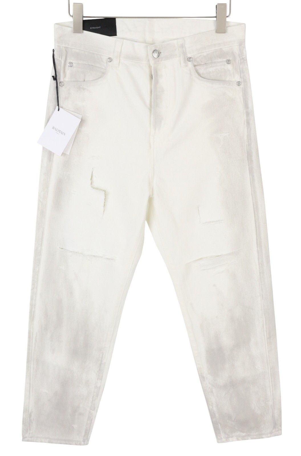 Balmain 29 White Distress Straight Destroyed Jeans 86717 Size US 29 - 1 Thumbnail