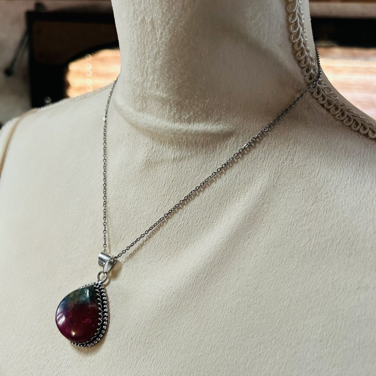 Handmade Handcrafted watermelon tourmaline dogtooth 925 necklace Size ONE SIZE - 4 Thumbnail