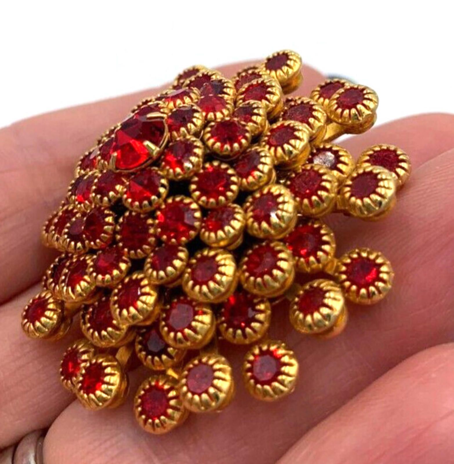 Other Judy Lee Clustered Dome Red Rhinestone Gold Tone Demi Parure Size ONE SIZE - 2 Thumbnail