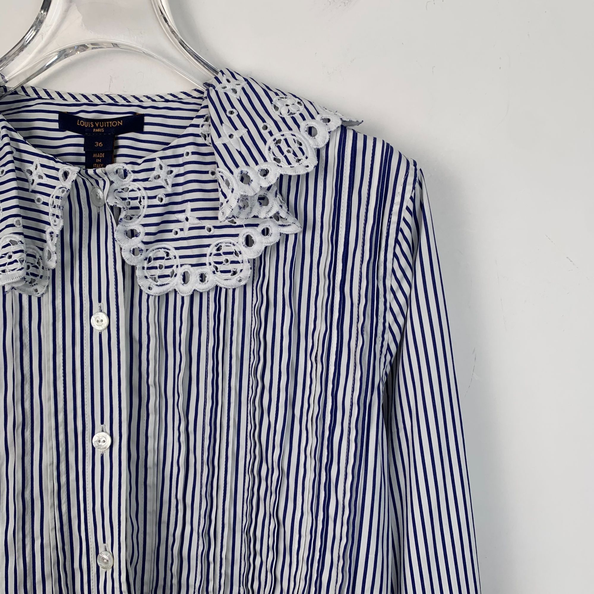 Louis Vuitton Louis Vuitton Womens Blue Vertical Stripe Lace-Trimmed Long Size XS / US 0-2 / IT 36-38 - 6 Thumbnail