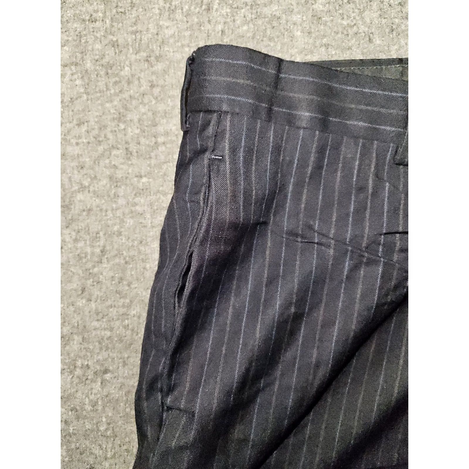 Banana Republic VINTAGE Banana Republic Modern Fit Dress Pants Mens 35x32 Black Striped 99% Wool Lined Size US 35 - 6 Thumbnail