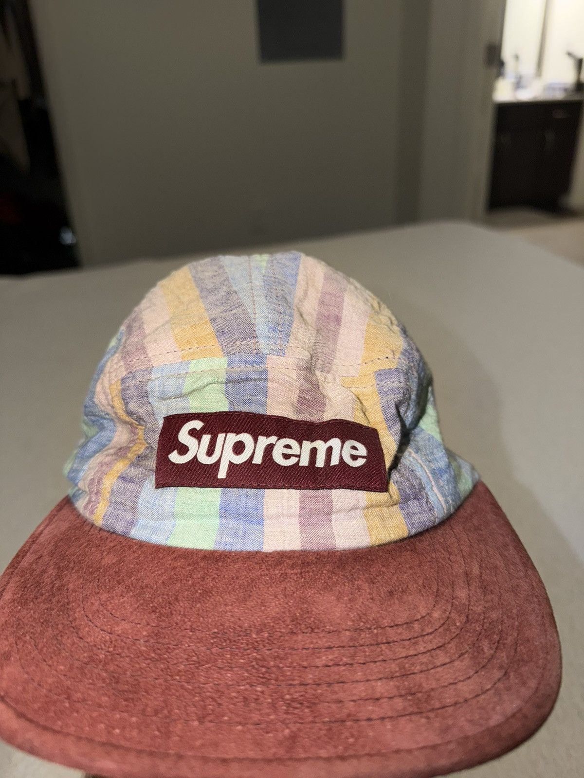 Supreme Supreme SS14 - Striped Linen/Suede Camp Cap Size ONE SIZE - 1 Thumbnail