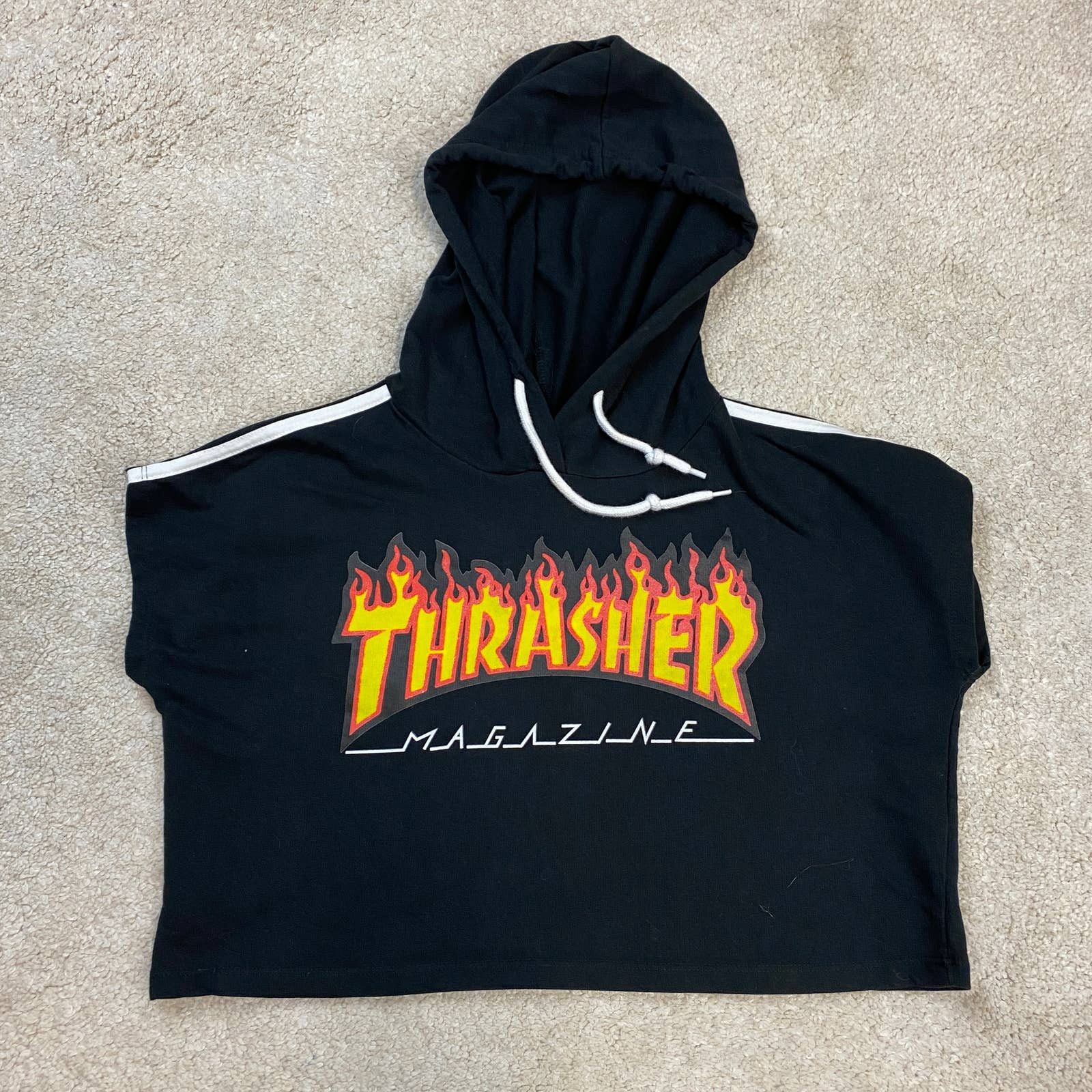 Thrasher Miami Style Thrasher Magazine Logo Crop Hooded Tee Size L