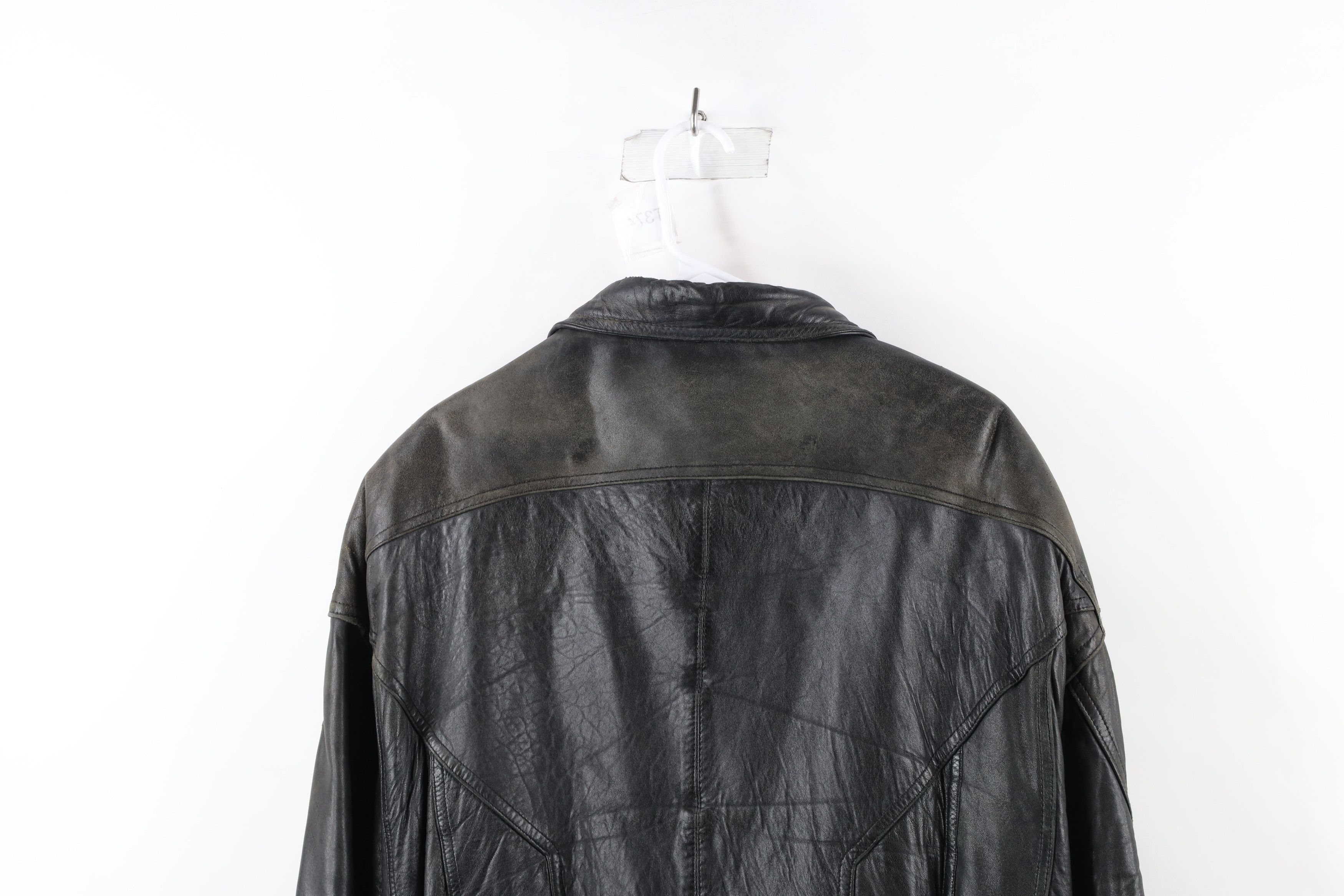 Vintage Vintage 90s Streetwear Full Zip Leather Bomber Jacket Black Size US L / EU 52-54 / 3 - 18 Thumbnail