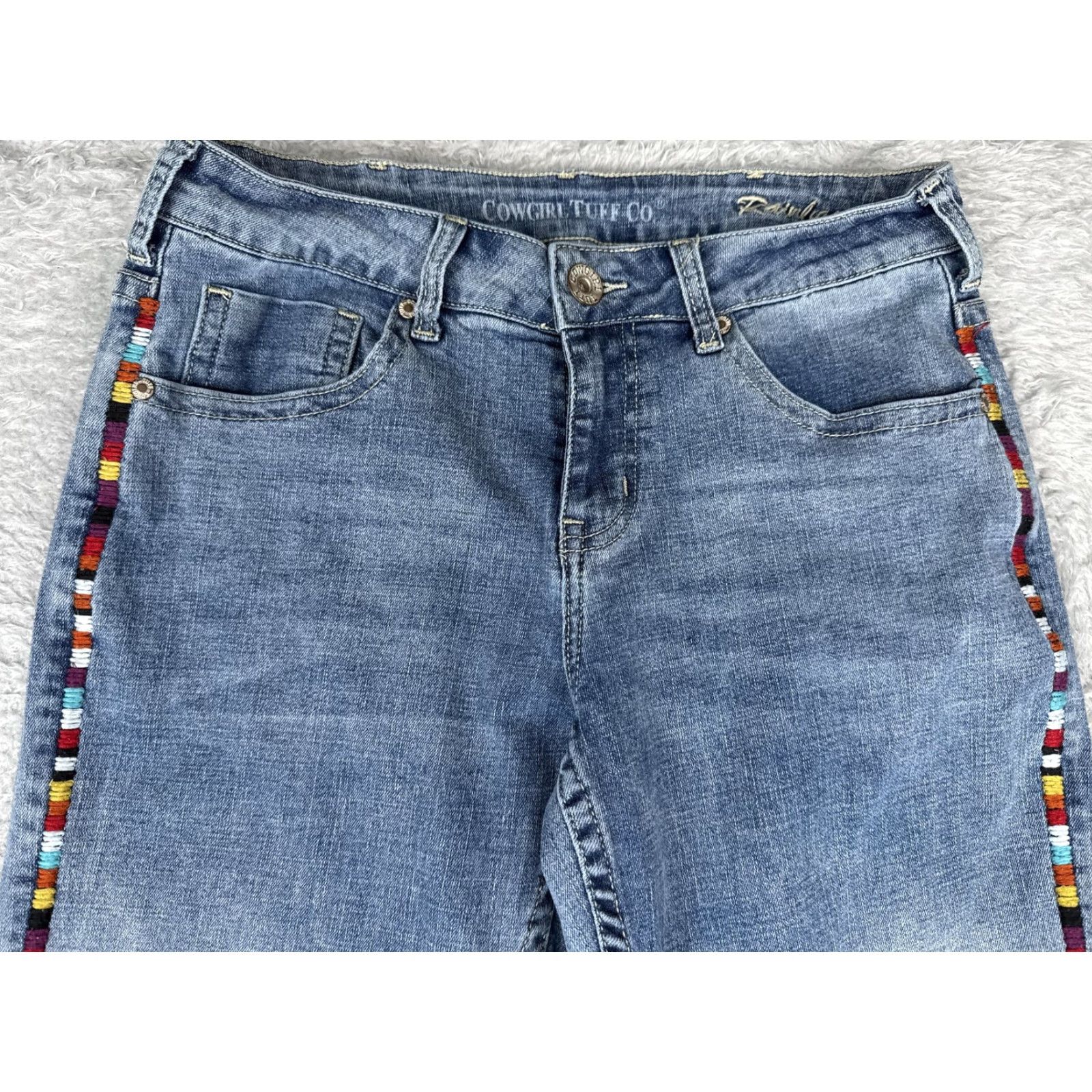 Cowgirl Tuff Co Rainbow Bootcut Jeans Womens 27 Blue Mid Rise Stretch 27x33
