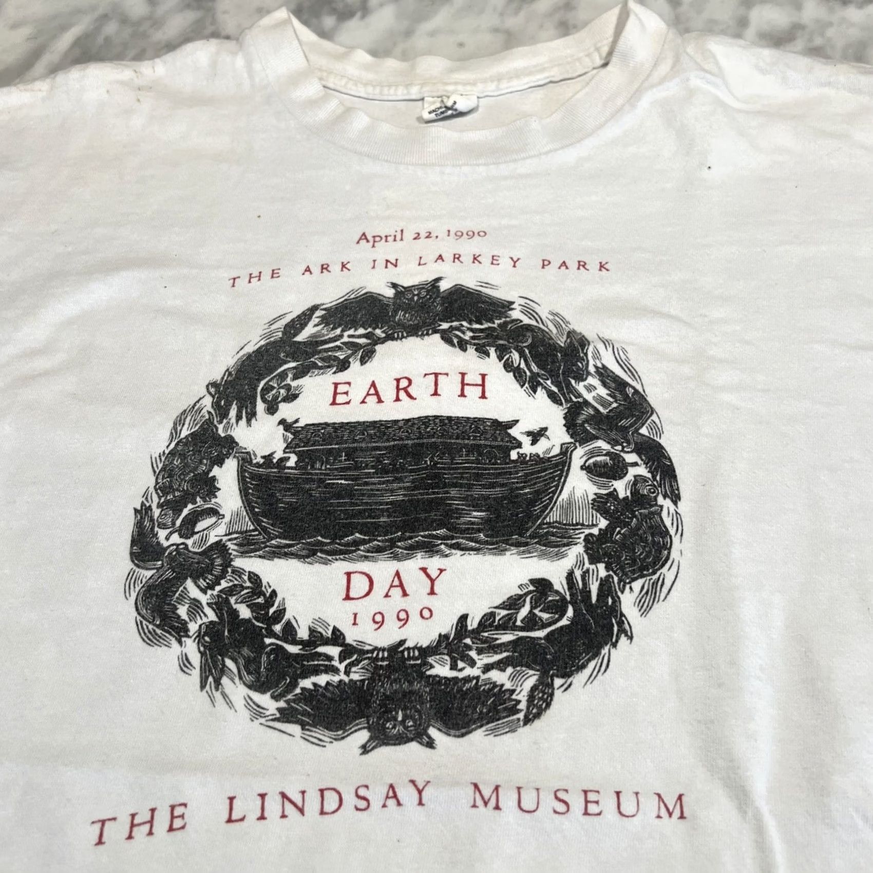 Vintage 1990 Earth Day T Shirt Large Ark In Larkey Park Lindsay Museum Single Stitch CA Shirt Mens L White Belton Cotton Graphic Tee Size US L / EU 52-54 / 3 - 2 Thumbnail