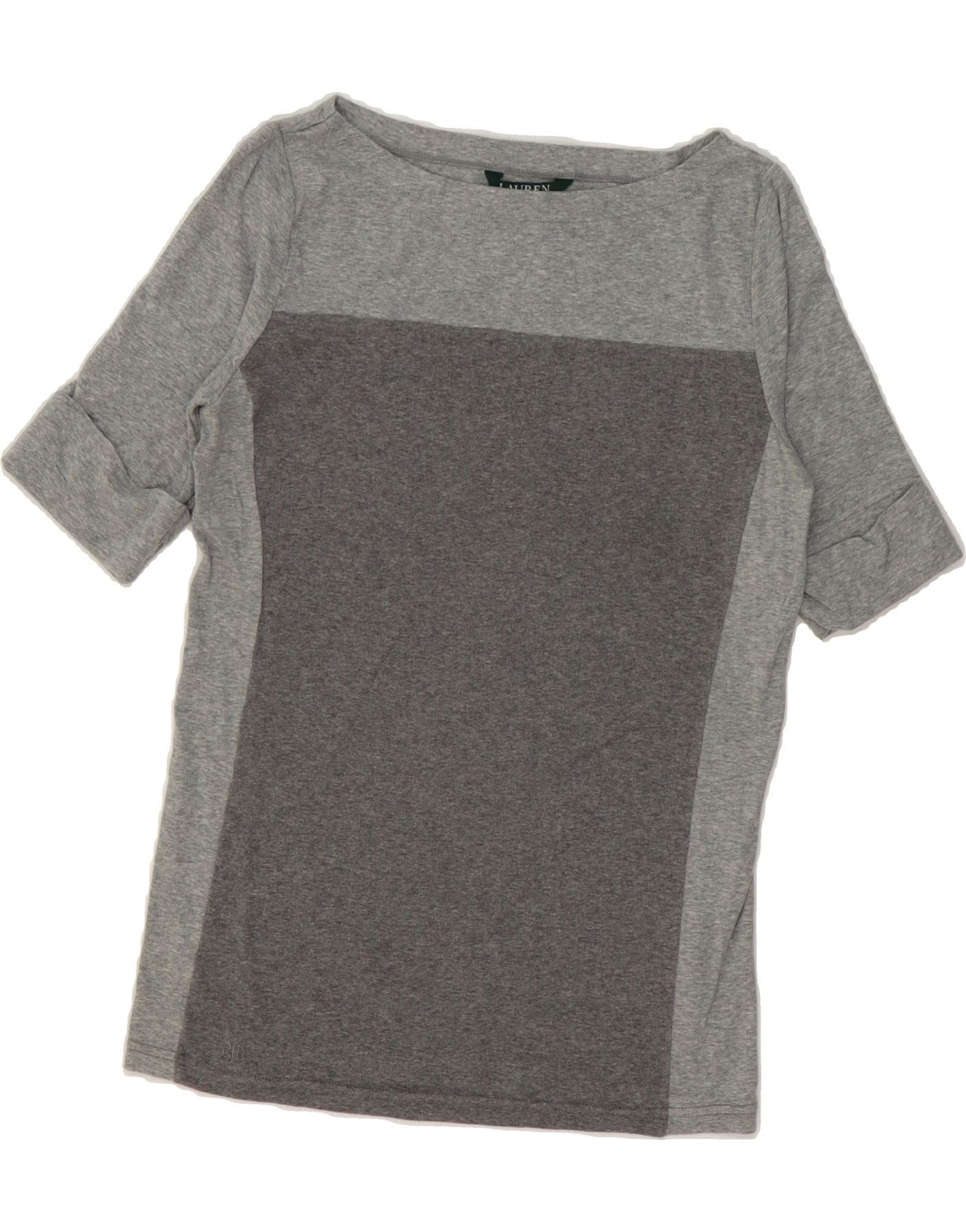 Ralph Lauren Womens T-Shirt Top UK 12 Medium Grey Colourblock Cotton Size M / US 6-8 / IT 42-44 - 1 Thumbnail