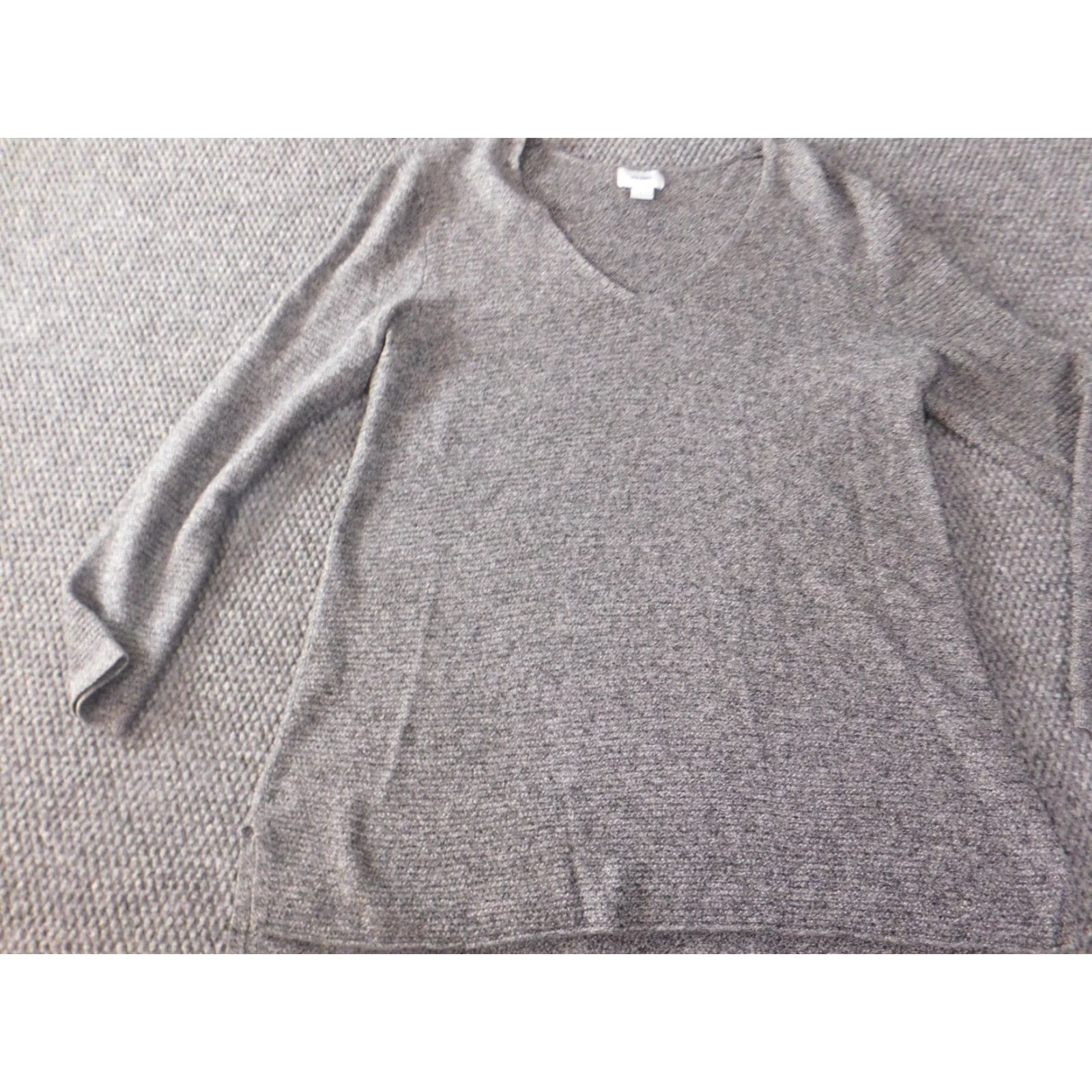 Old Navy Old Navy Womens Sweater L Gray V-Neck Pullover Puff Sleeve Knit Cotton Rayon Bow Button Size L / US 10 / IT 46 - 3 Thumbnail