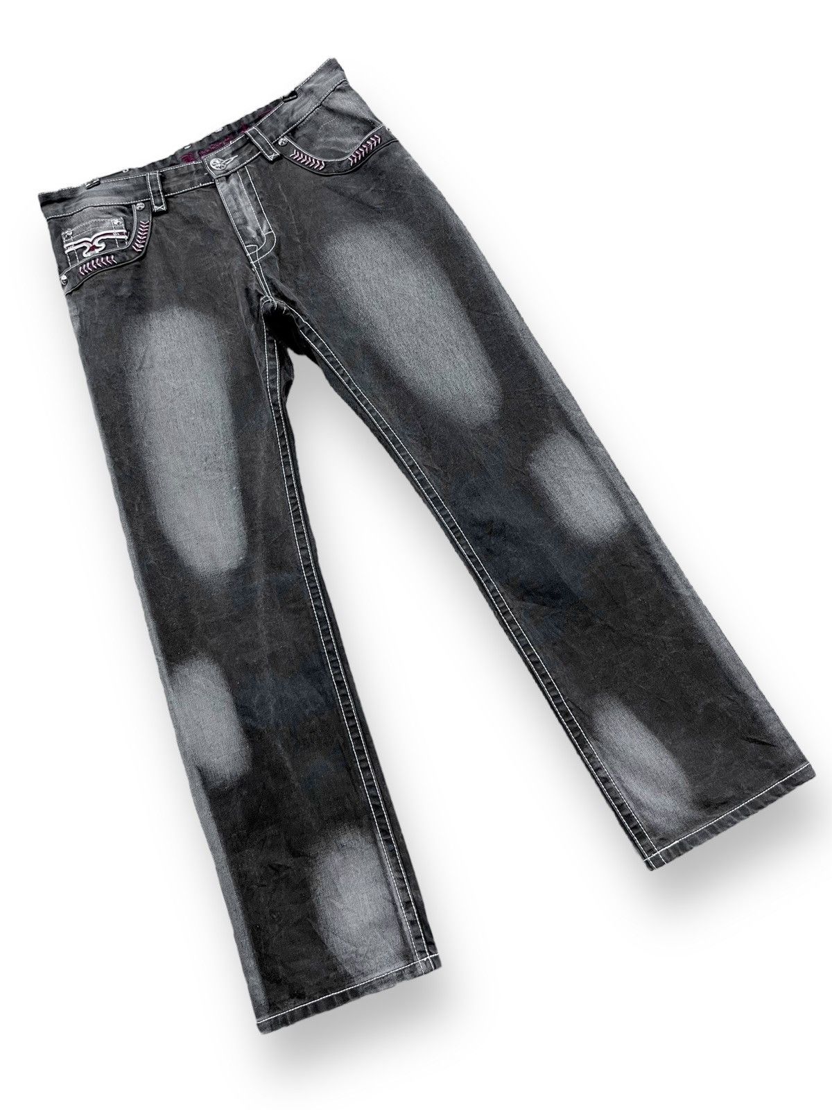 Rock Revival ROCK REVIVAL BLEACH WASH FLEUR-DE-LIS JEANS C.HEARTS STYLE Size US 33 - 4 Thumbnail